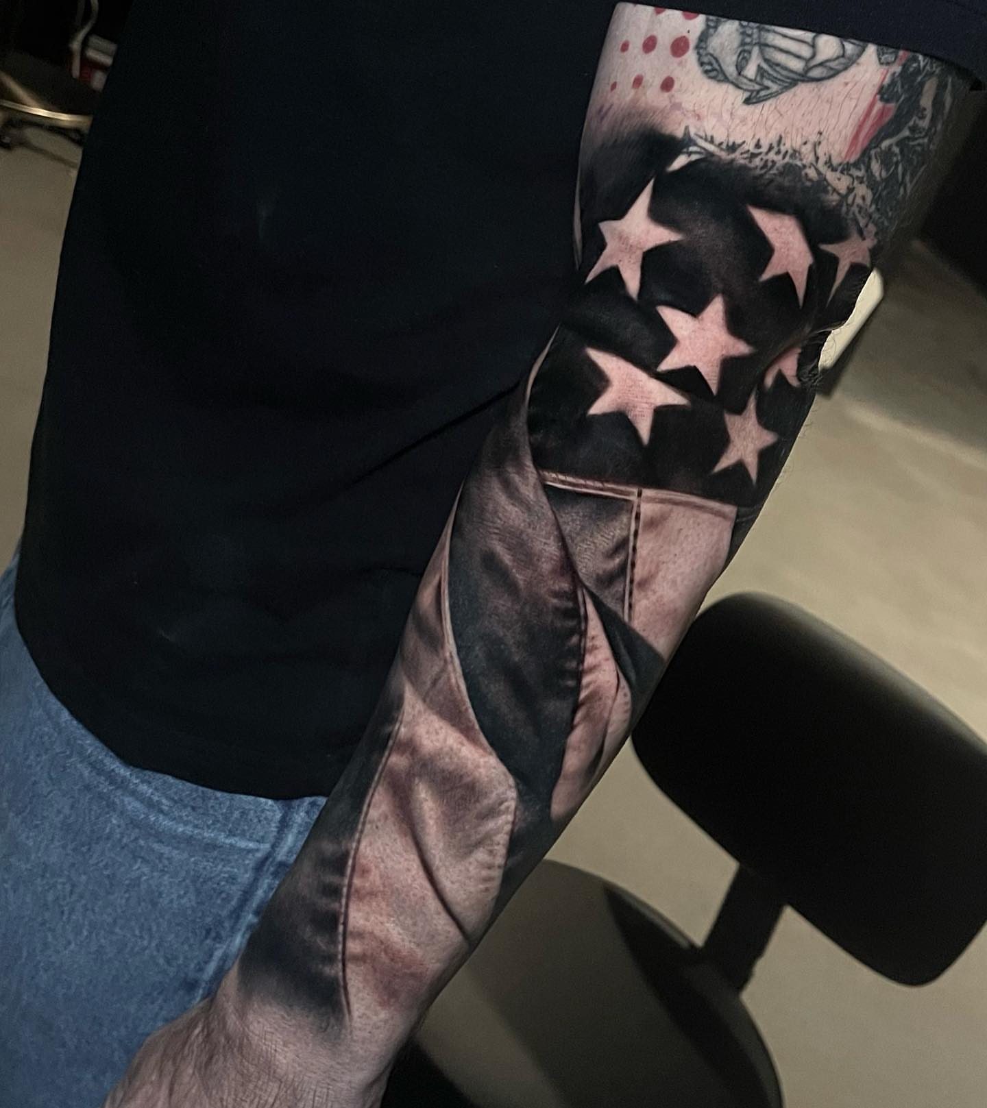 American flag American traditional tattoo on the forearm by Martin Reyes Jr