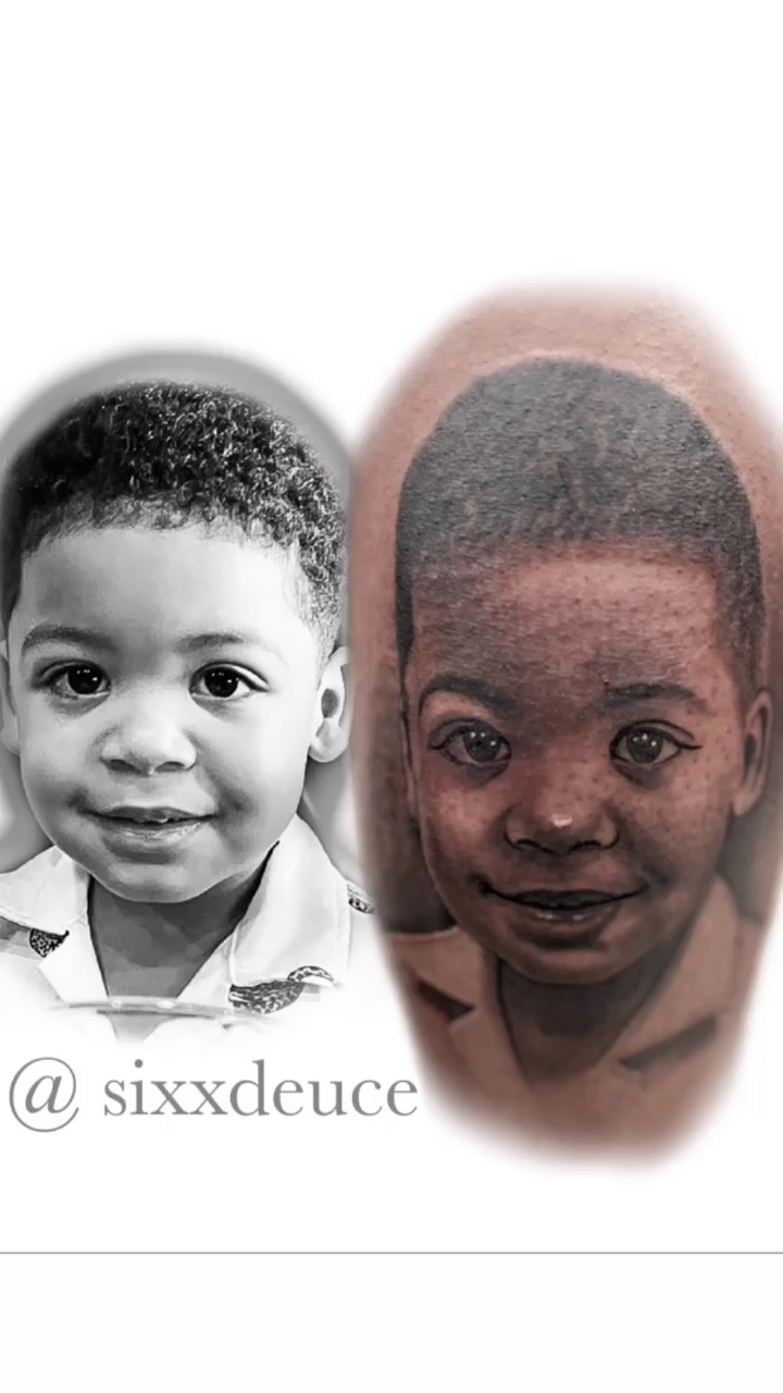 Two children's portraits realism tattoo by Brian Sixdeuce