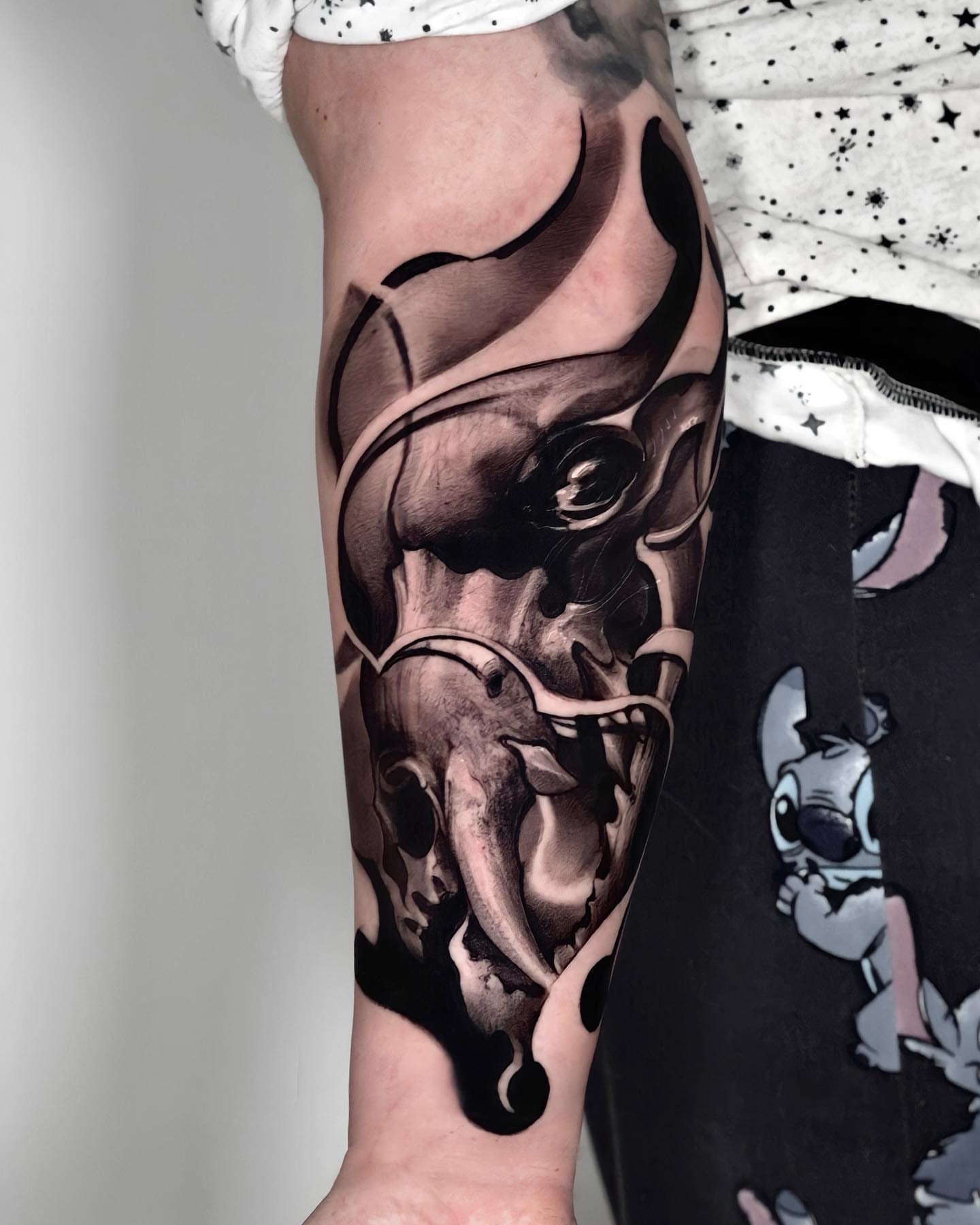 Skull dark realism tattoo on the forearm by Schrail Edmund