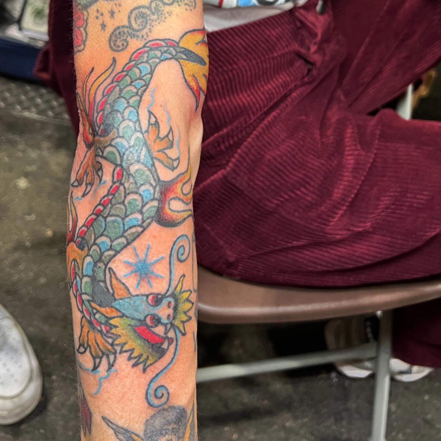 Dragon American traditional tattoo on the forearm by Alessandro Pennella