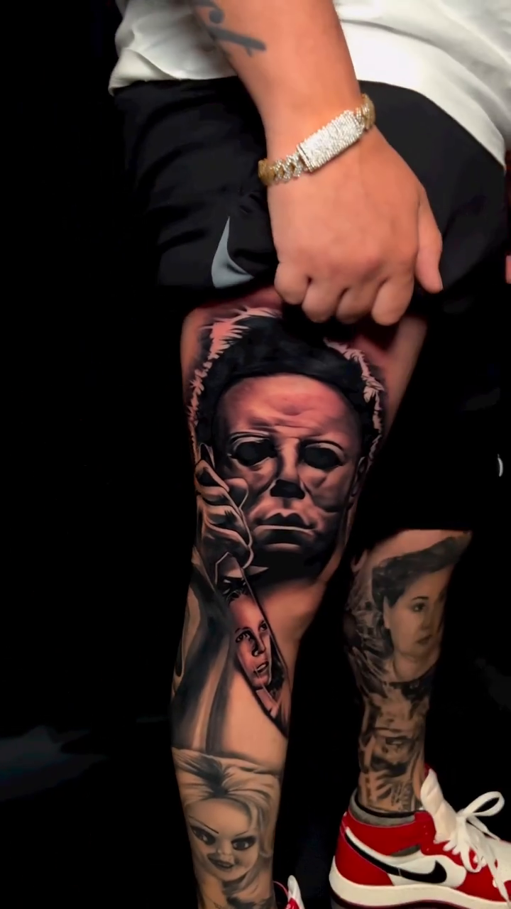 Michael Myers and Ghostface masks realism tattoo by P.Lok