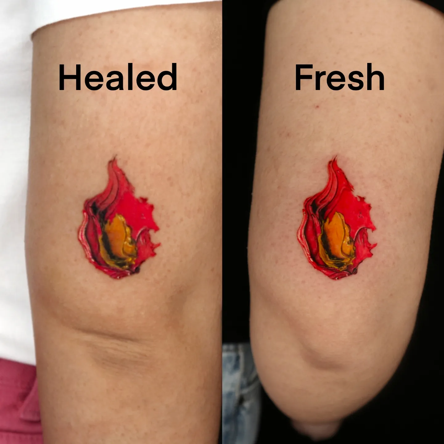 Flame realism tattoo on the forearm by Greeni