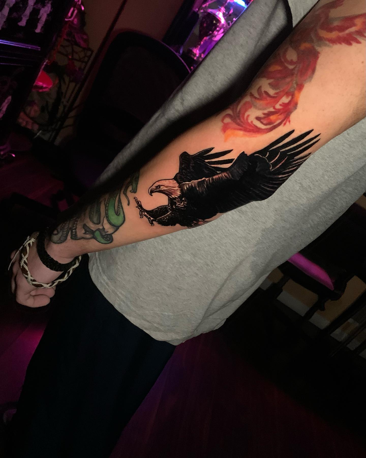 Eagle American traditional tattoo on the forearm by james padelt