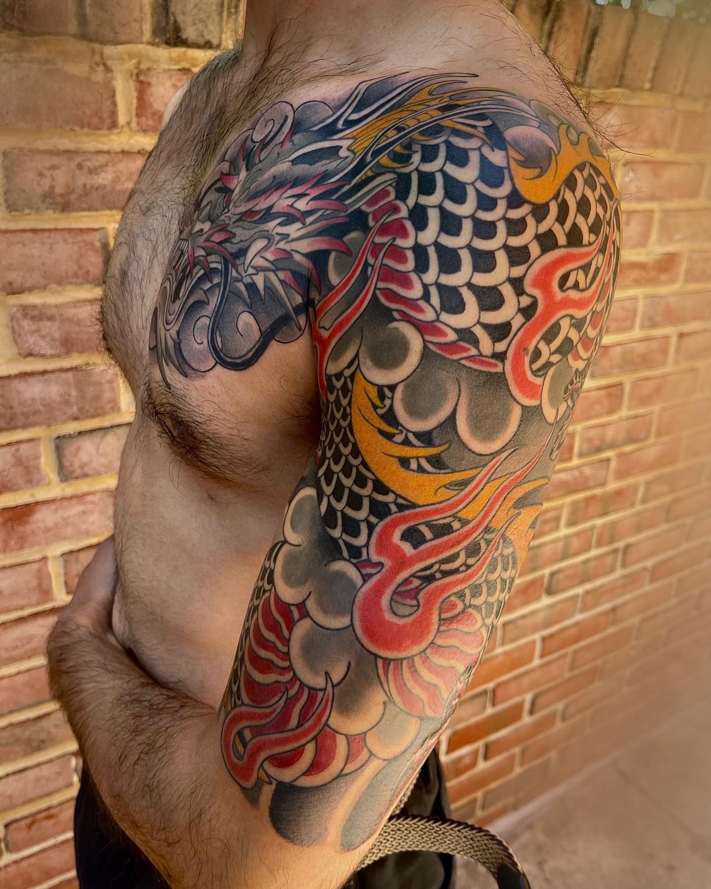Dragon japanese irezumi tattoo on the shoulder by Kelsi Steffensen