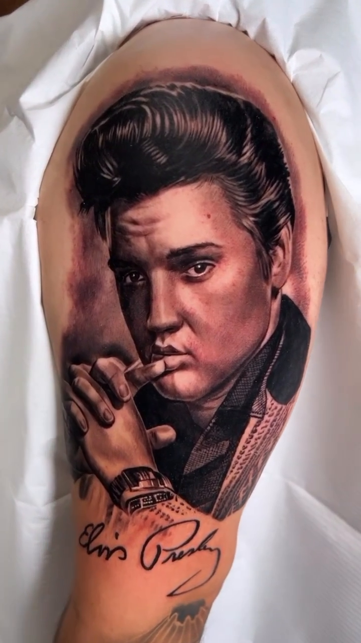 Elvis Presley portrait realism tattoo by BJ