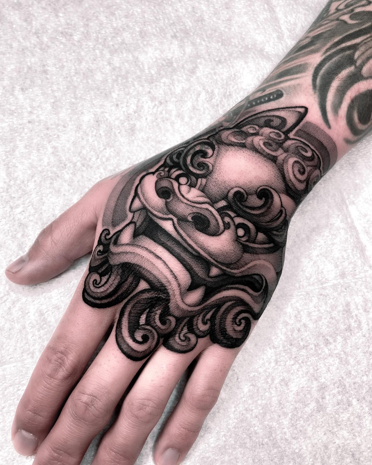 Tattoo by @kairo.tattooer — black_and_grey