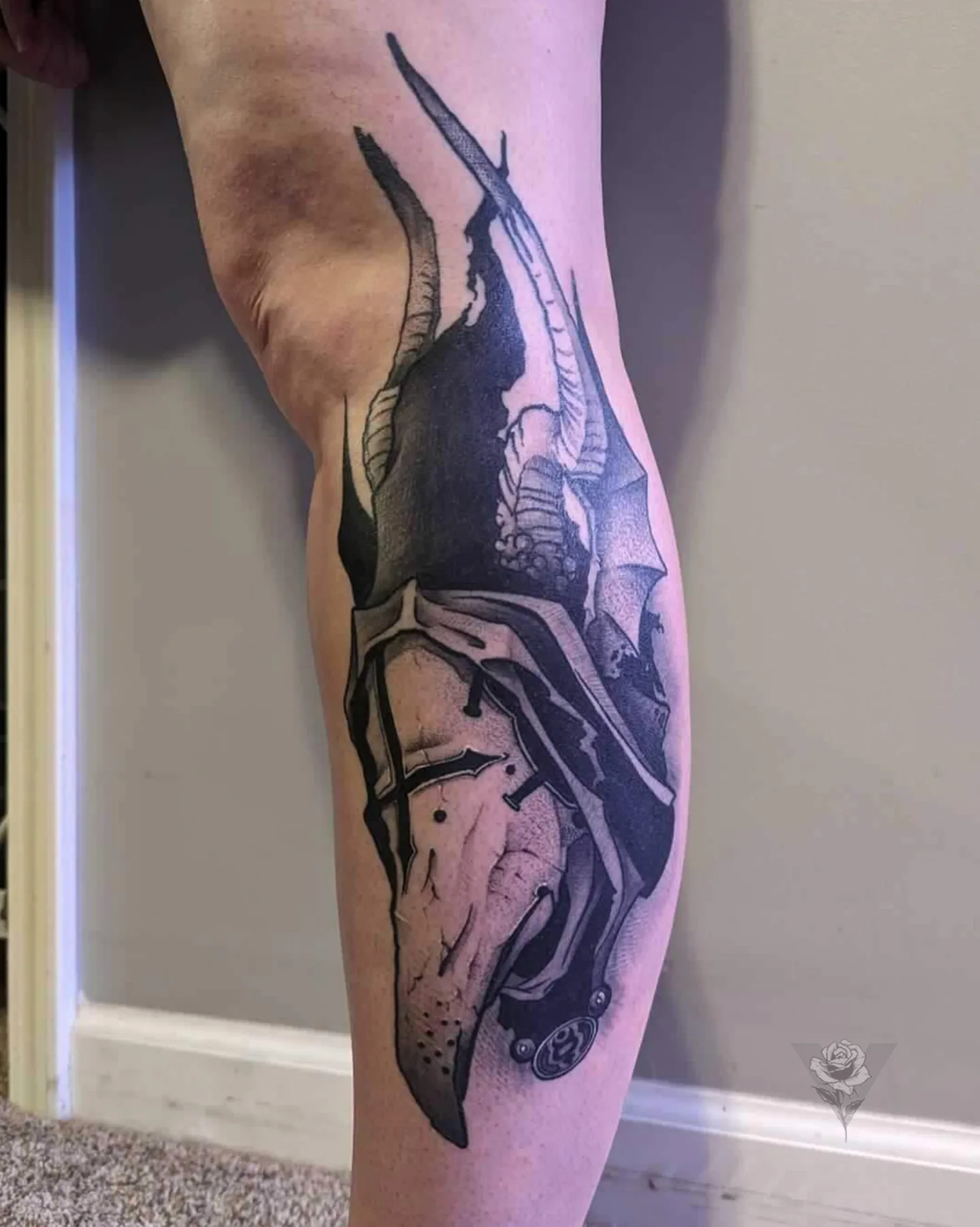 Ship and skull dotwork tattoo on the forearm by V πΊπ¦