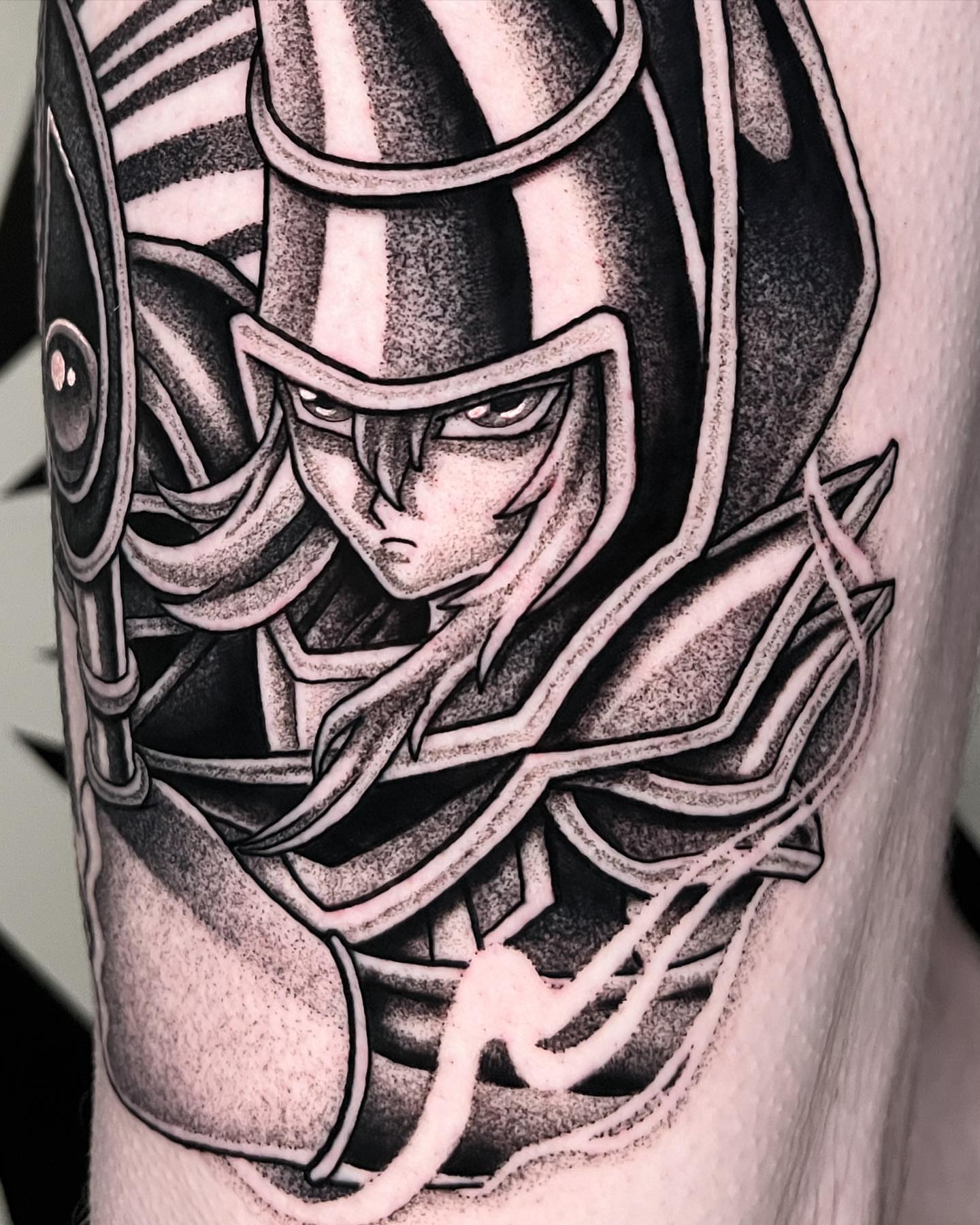 Tattoo by @tyfightertattoos — dotwork, anime