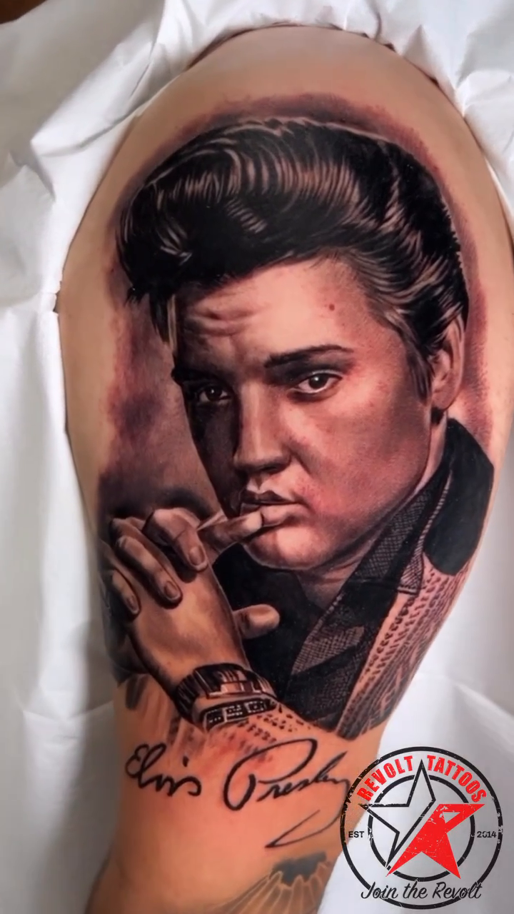 Elvis Presley portrait realism tattoo by BJ