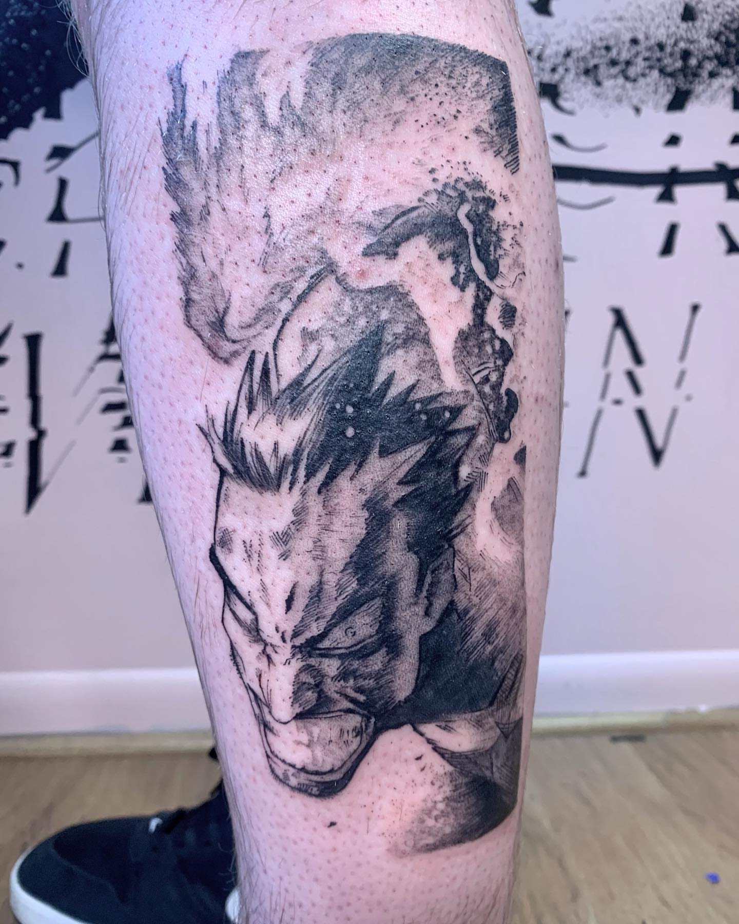 Man with animal dotwork tattoo on the forearm by Sarah