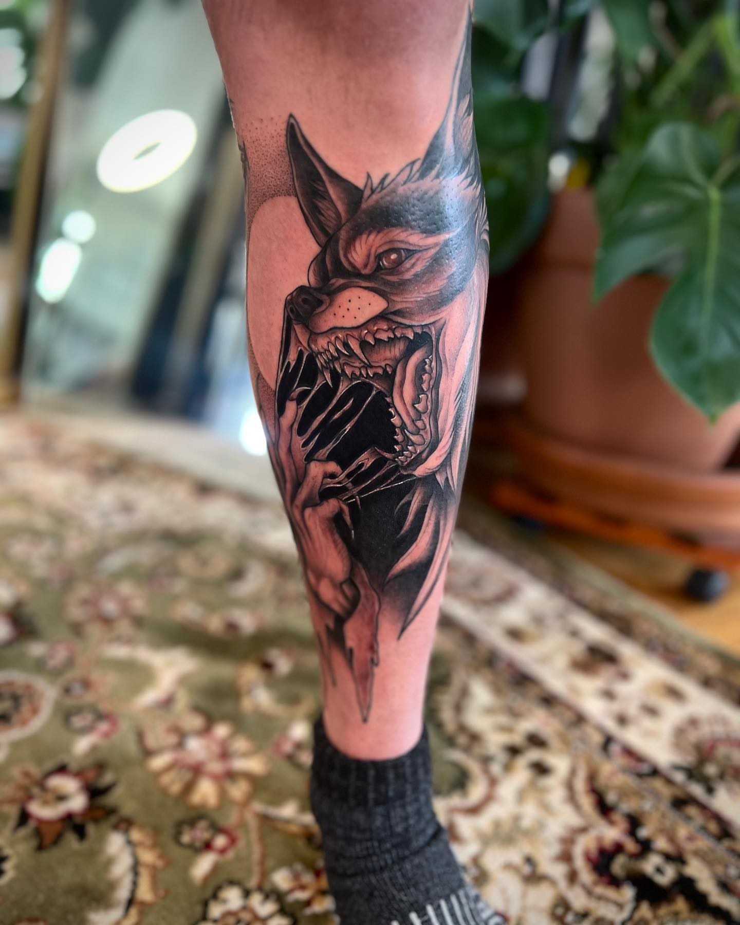 Wolf realism tattoo on the forearm by Mia Manzanedo