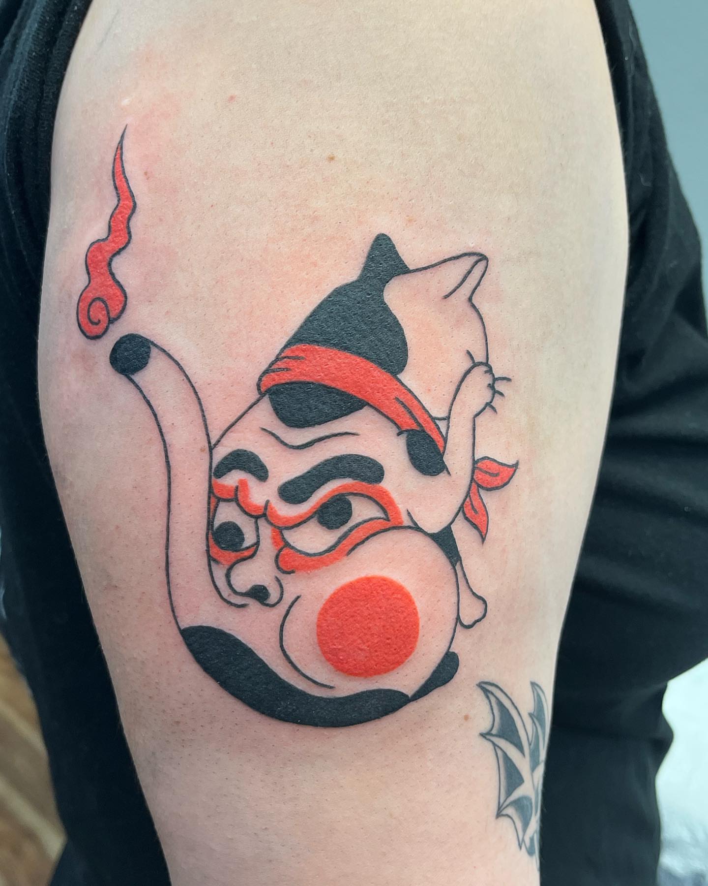 Clown mask American traditional tattoo on the forearm by Ana Valadez π¦, Ventura, California
