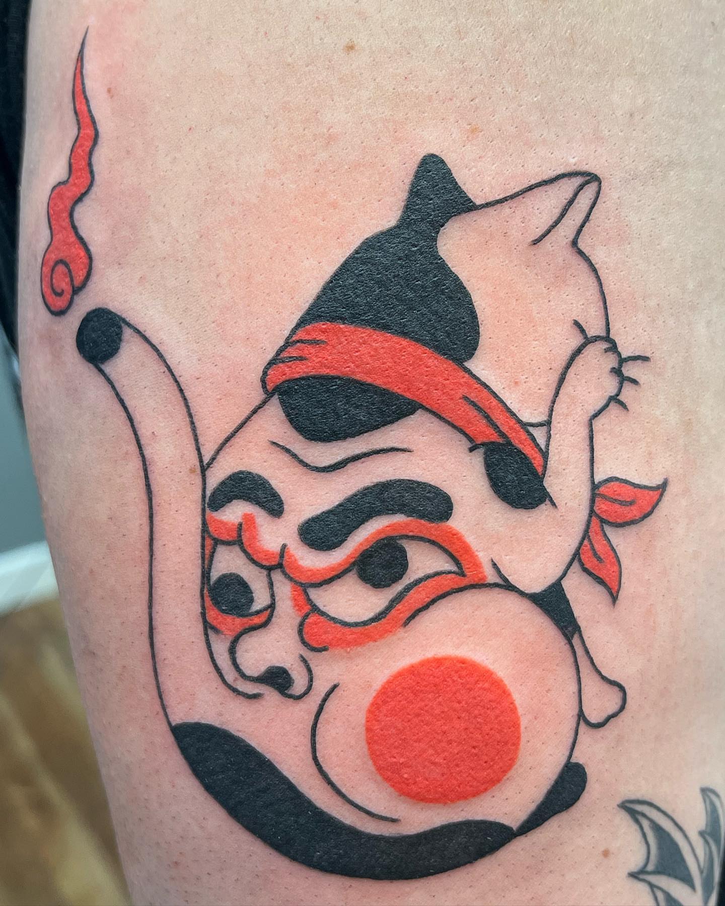 Clown mask American traditional tattoo on the forearm by Ana Valadez π¦, Ventura, California