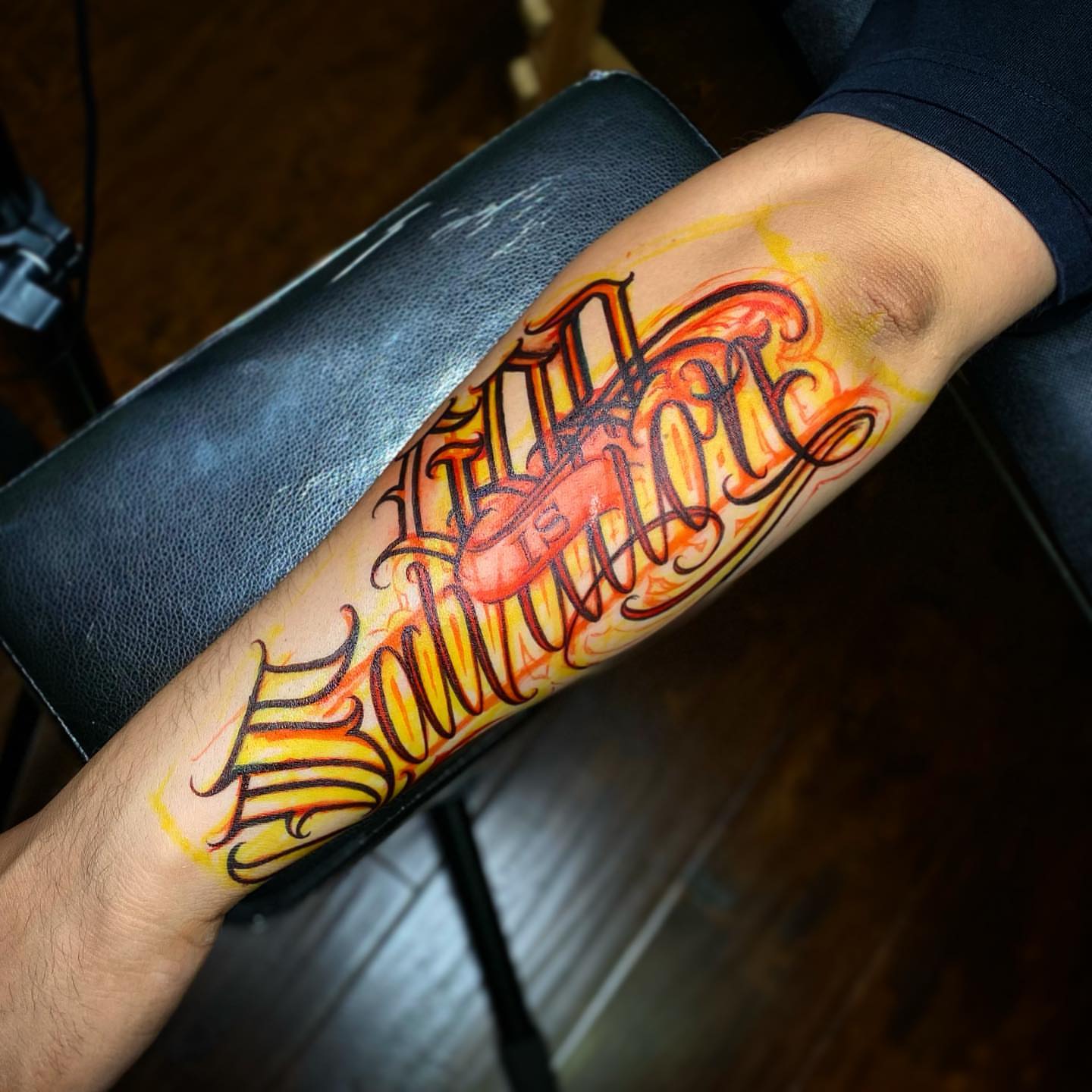 Tattoo by @smileys_ink — lettering_script