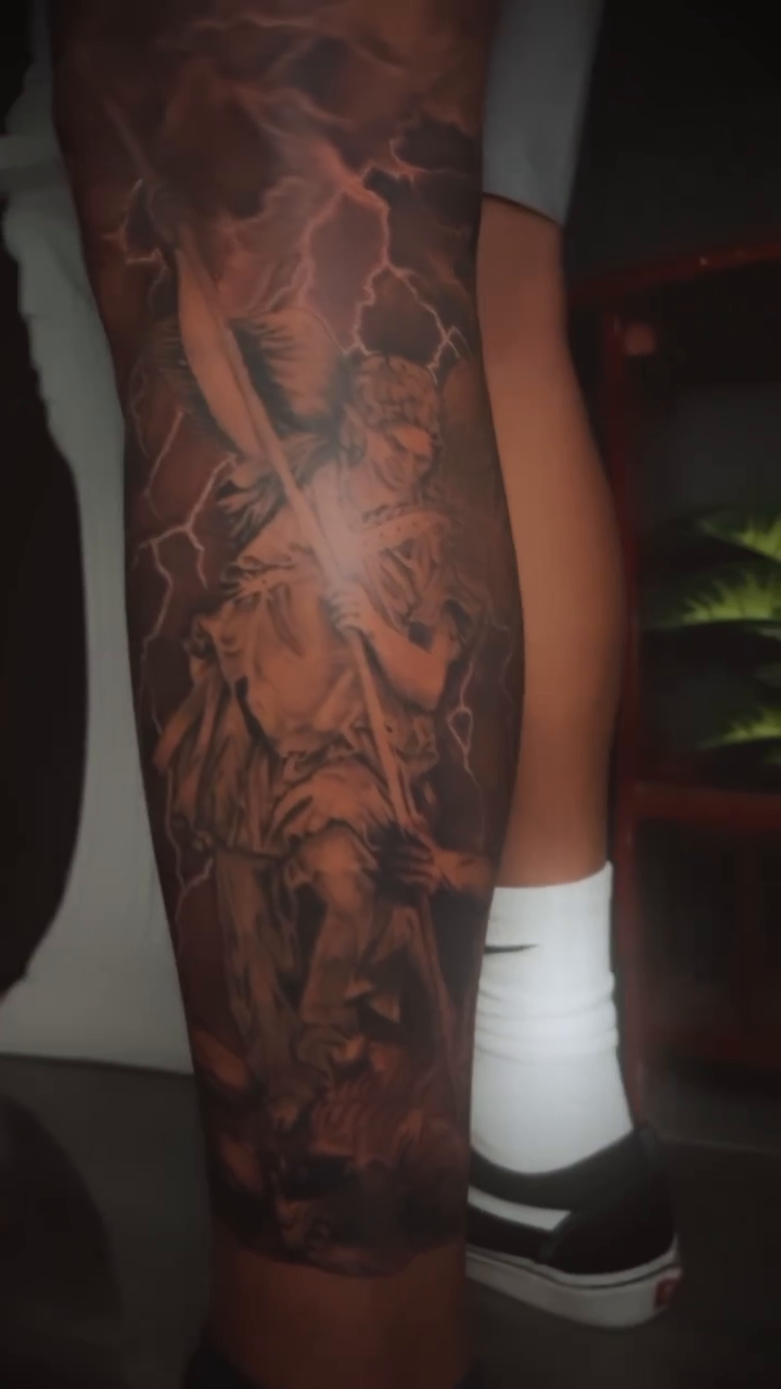 Zeus and lightning realism tattoo by Las Vegas Tattoo Artist