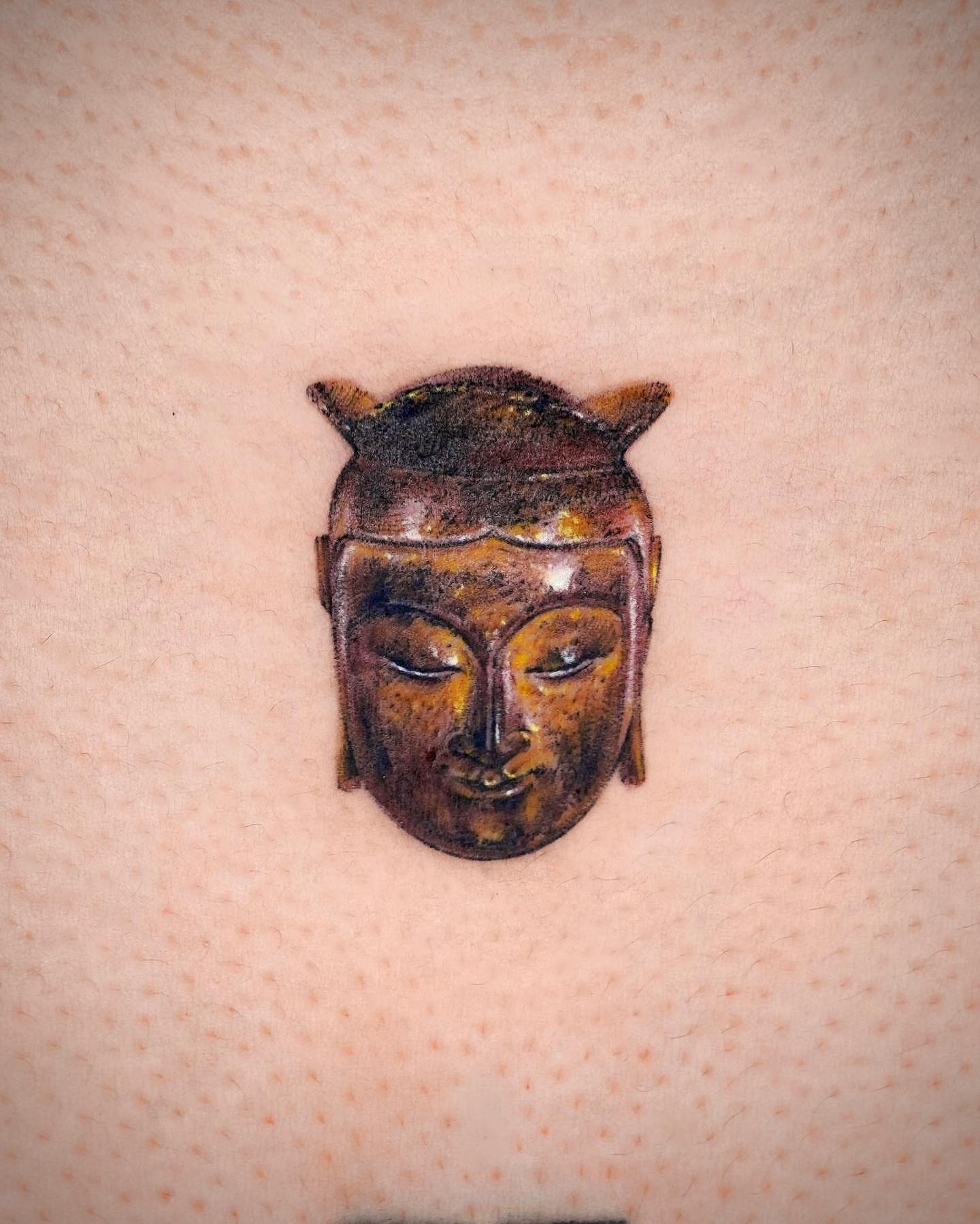 Buddha mask realism tattoo by Rizn