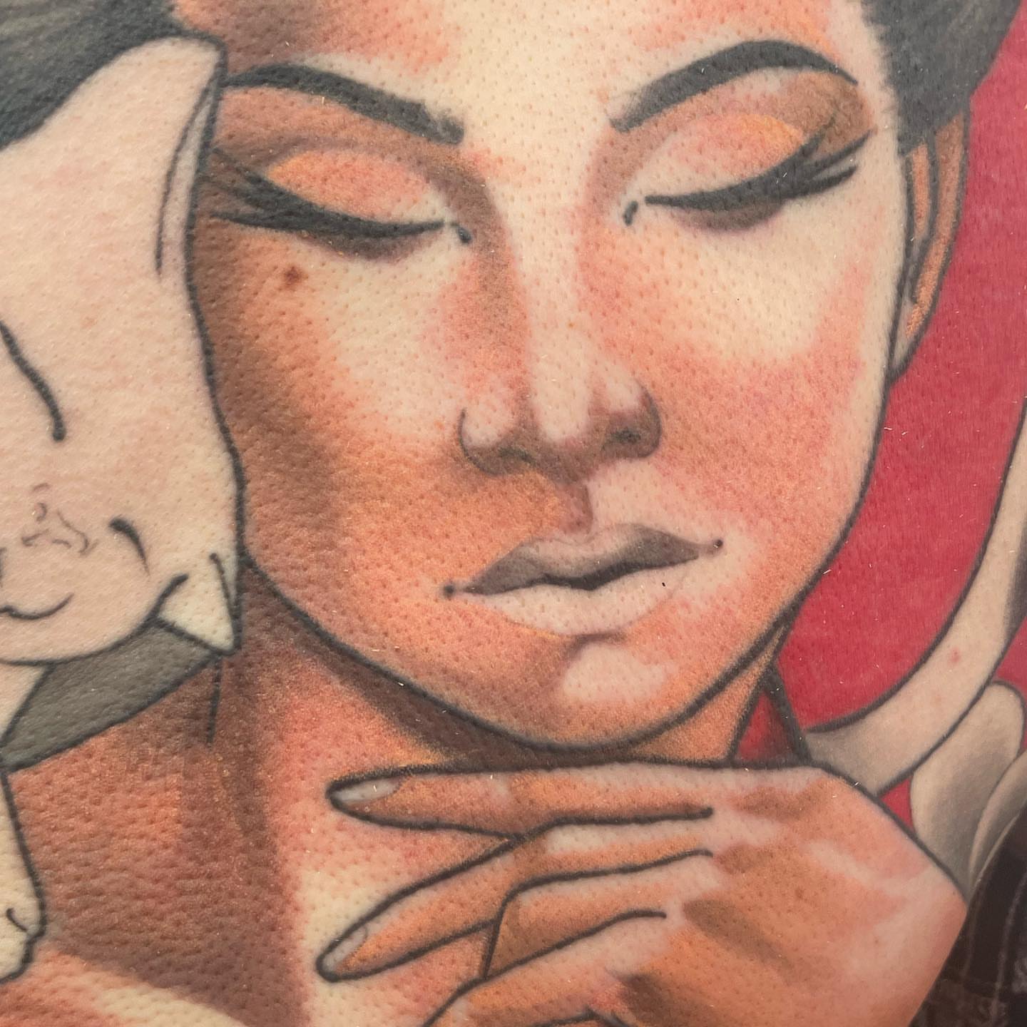 Woman dotwork tattoo on the chest by Angel, Salt Lake City, Utah