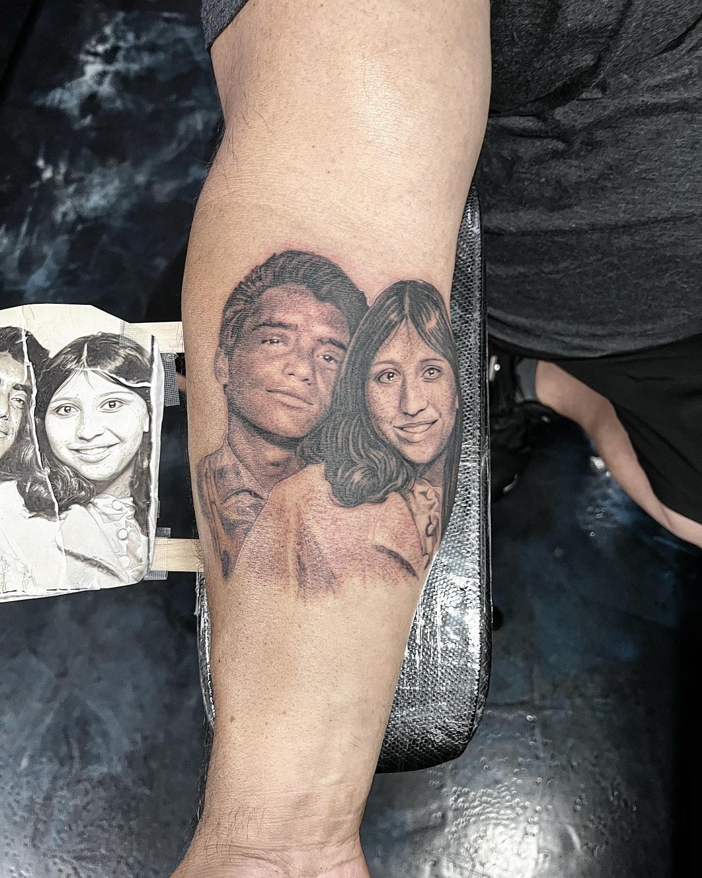 Portrait realism tattoo on the forearm by Creeper tattoo