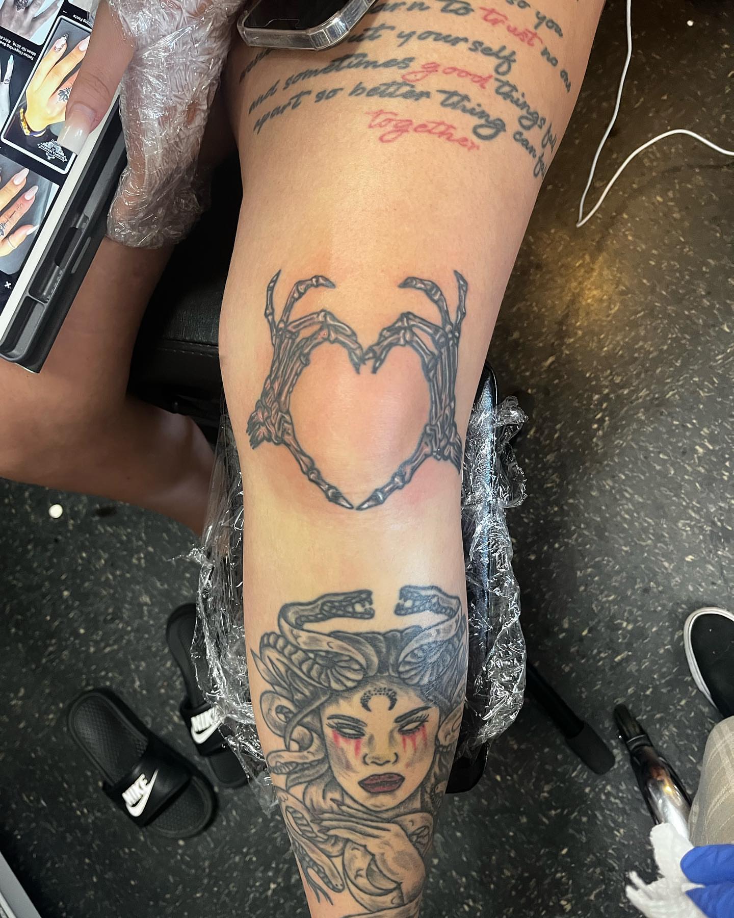 Heart with antlers black and grey tattoo on the forearm by Alyssa Turner