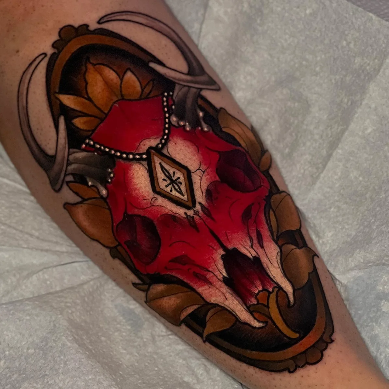 Bull skull American traditional tattoo on the forearm by ✤ ᴋɪʀᴀ ᴋɴᴏᴡʟᴛᴏɴ ✤