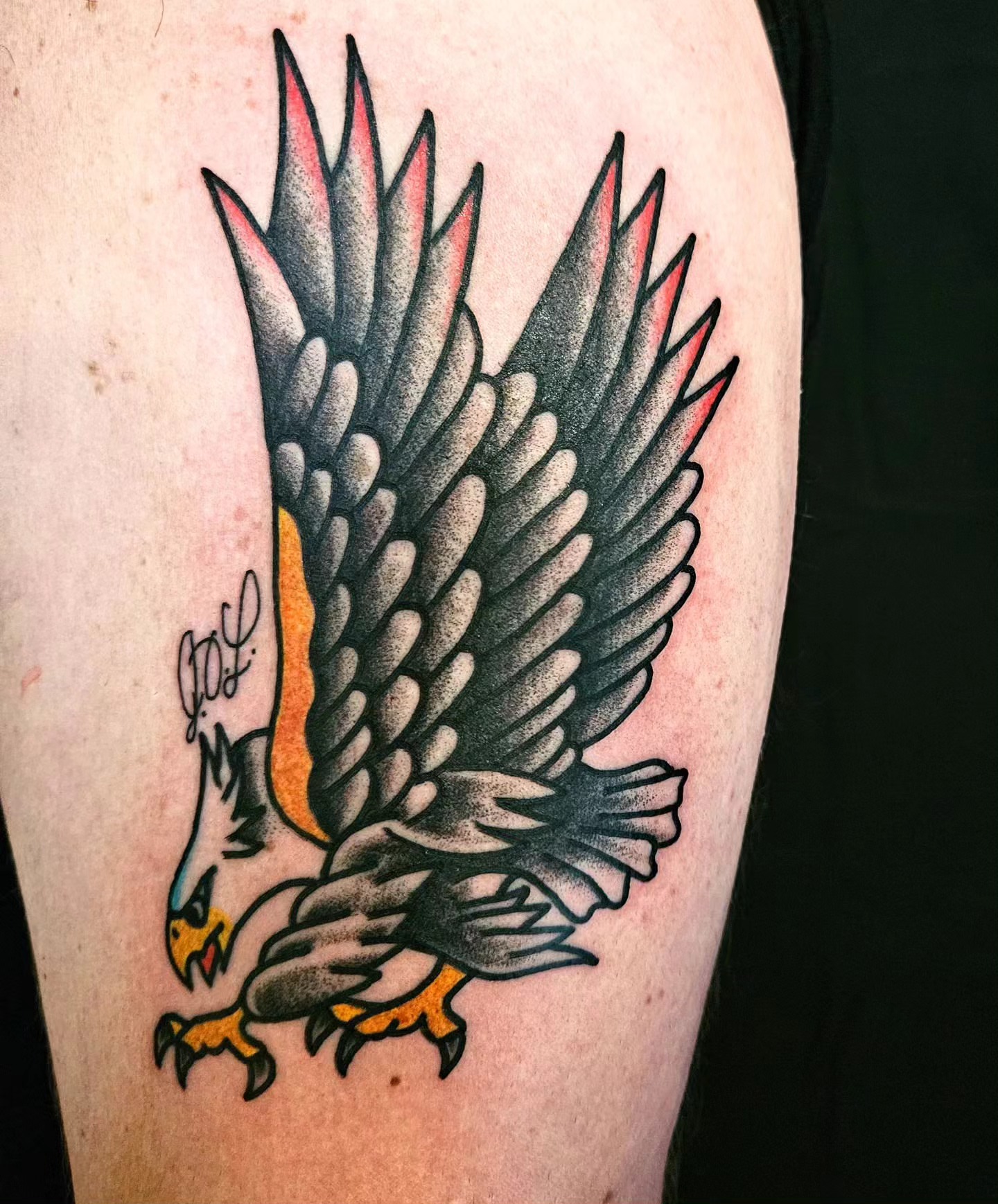 Eagle American traditional tattoo on the thigh by Nicole Bett