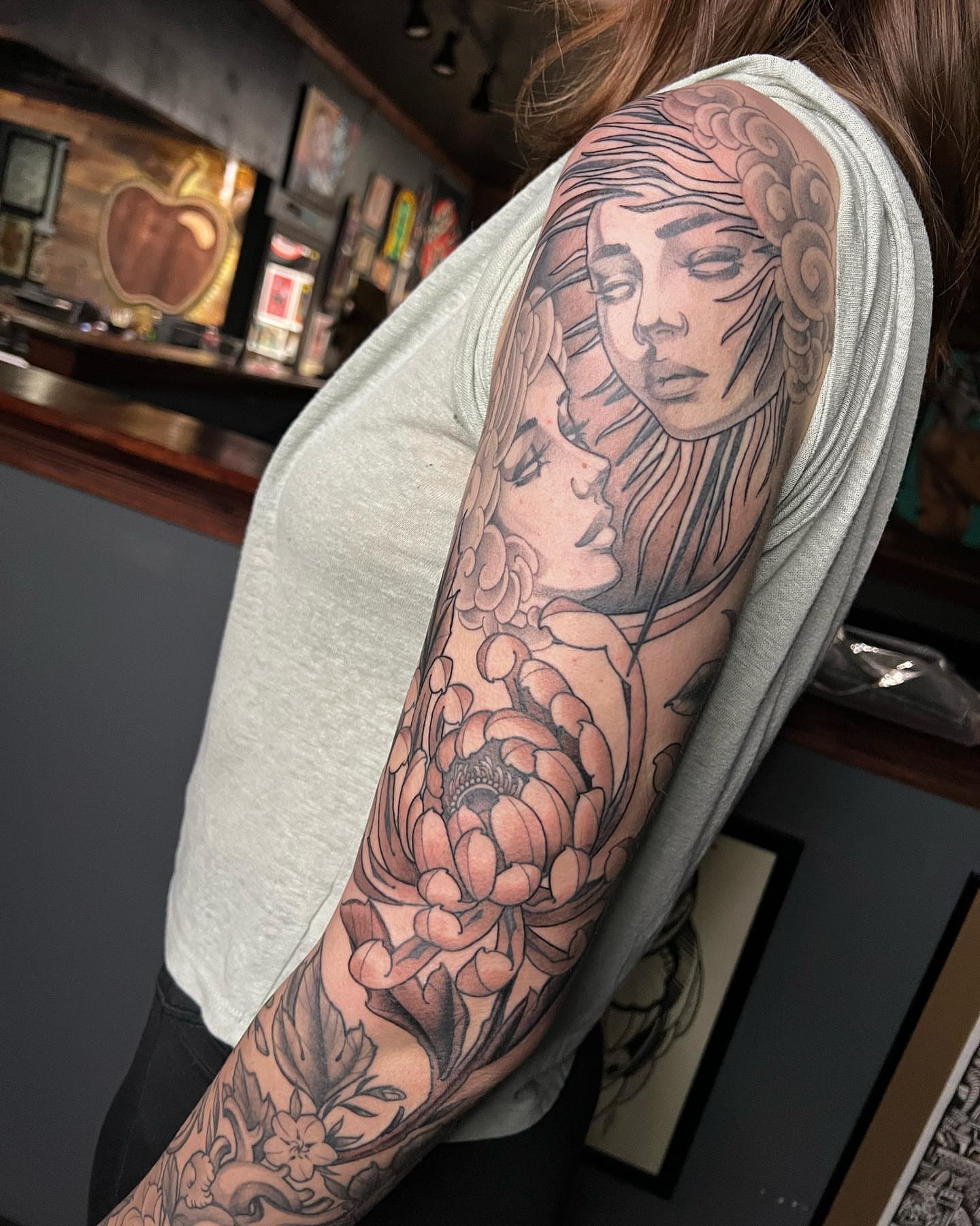 Floral portrait neo-traditional tattoo on the forearm by Neo-Traditional tattoos in Las Vegas