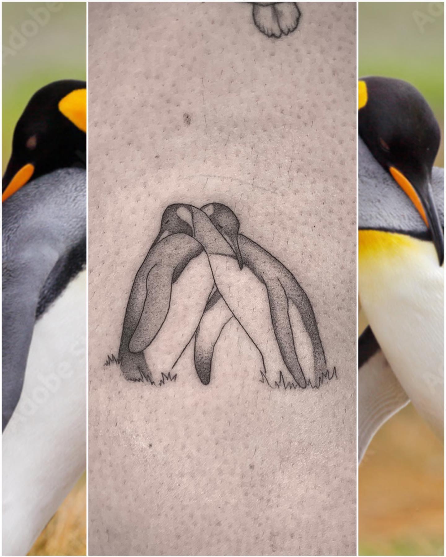 Penguins black and grey tattoo on the forearm by Mike G.
