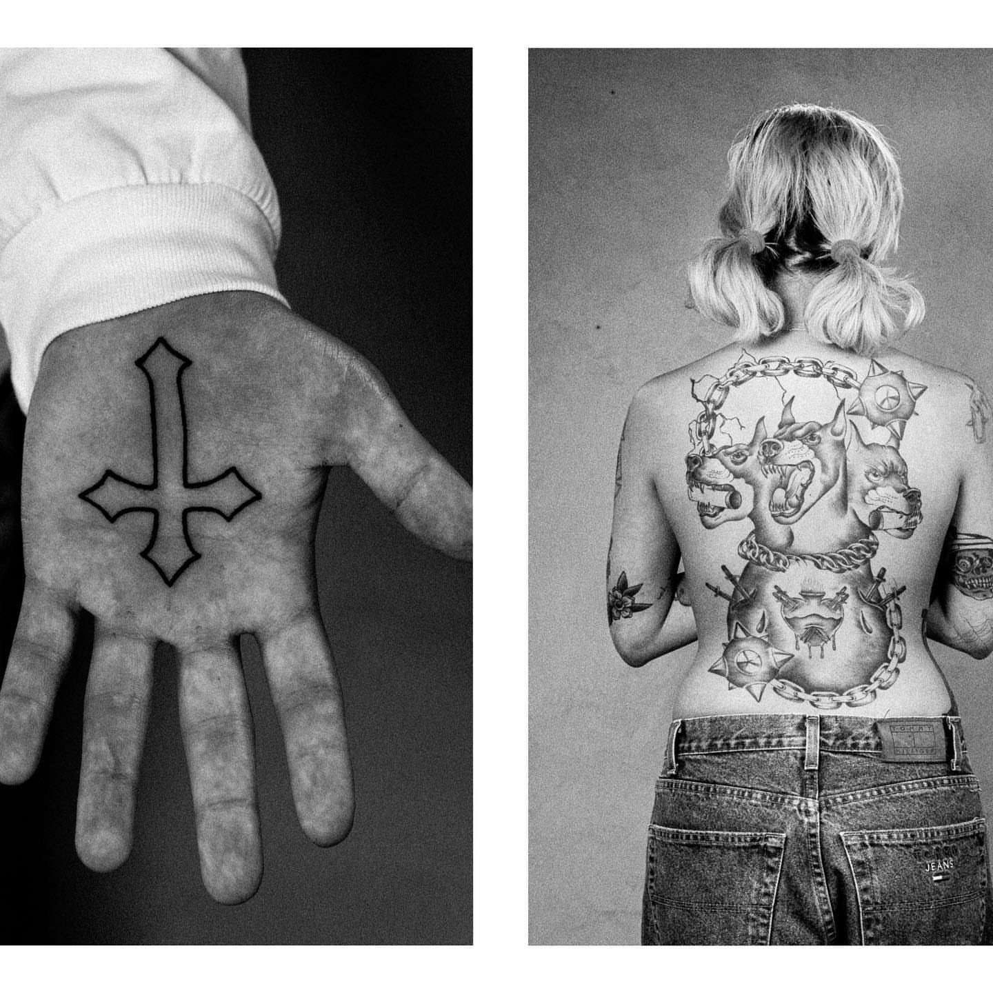 Cross black and grey tattoo on the back by Chriscalibur