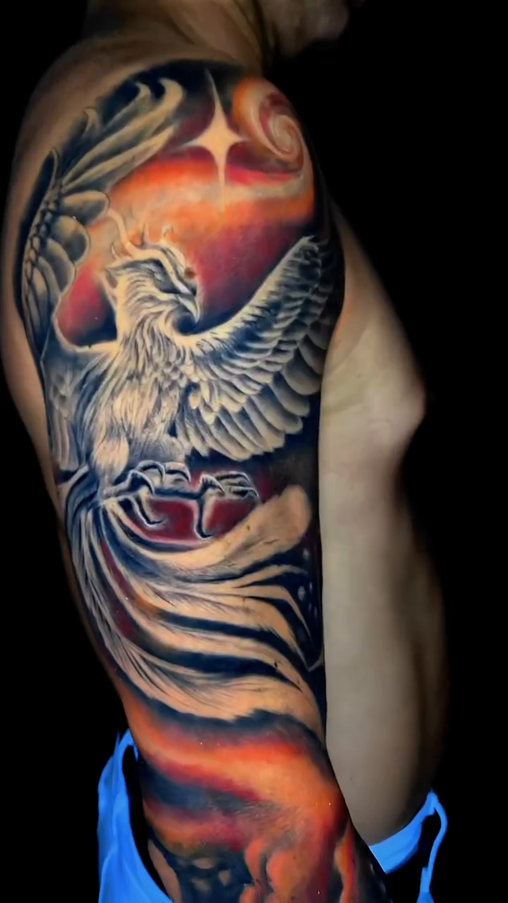 Phoenix and celestial elements realism tattoo by Clayderman