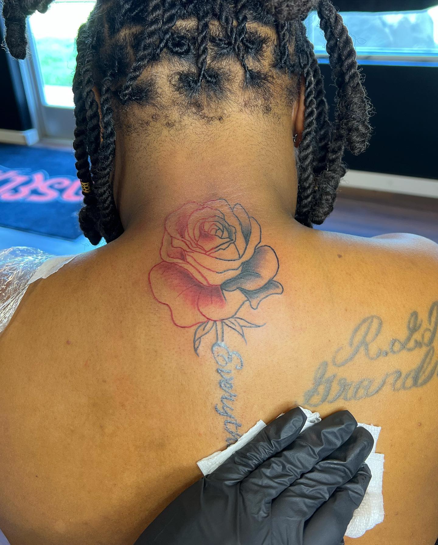 Rose realism tattoo on the back by ✨BADJASS the tattoo artist✨