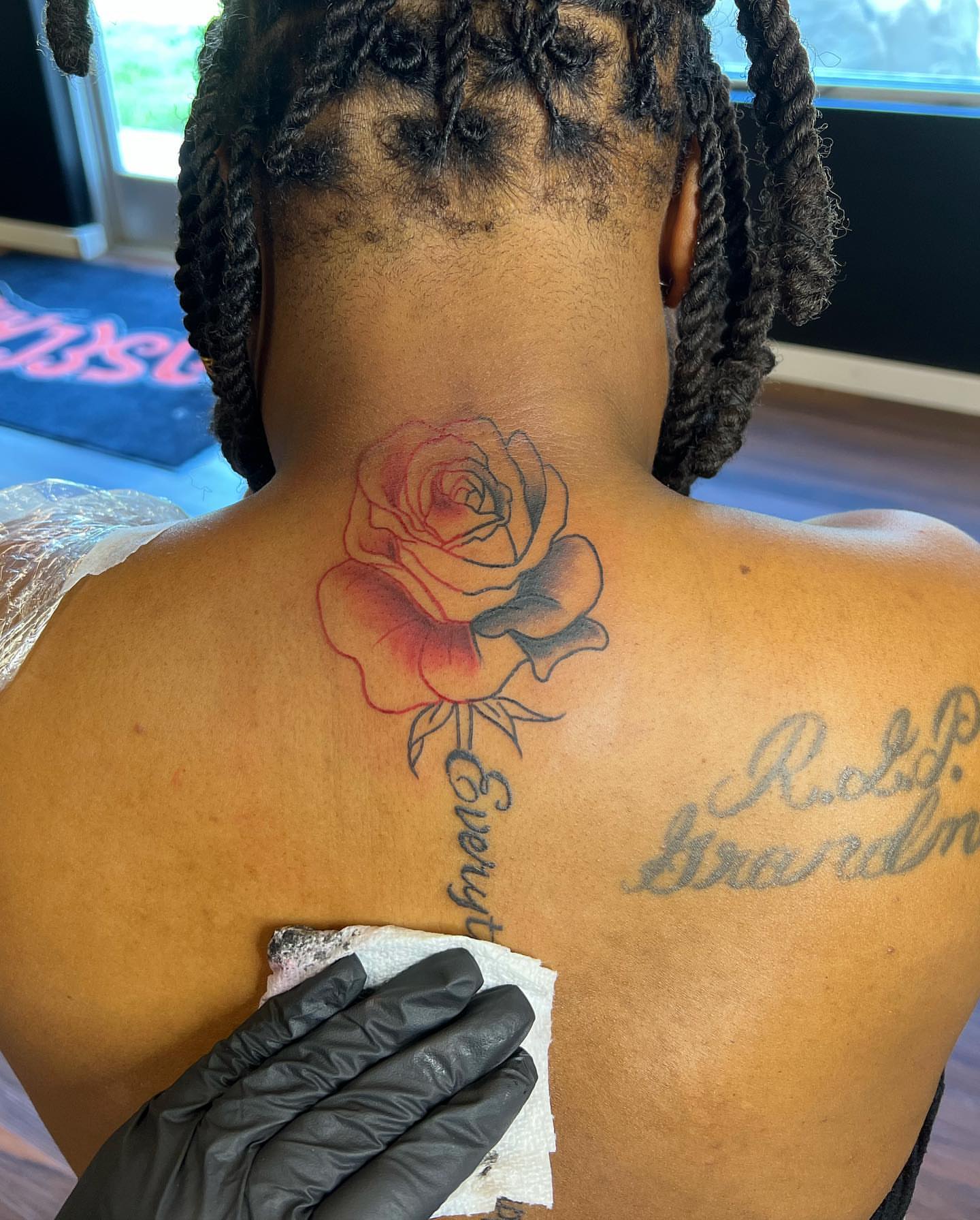 Rose black and grey tattoo on the back by ✨BADJASS the tattoo artist✨