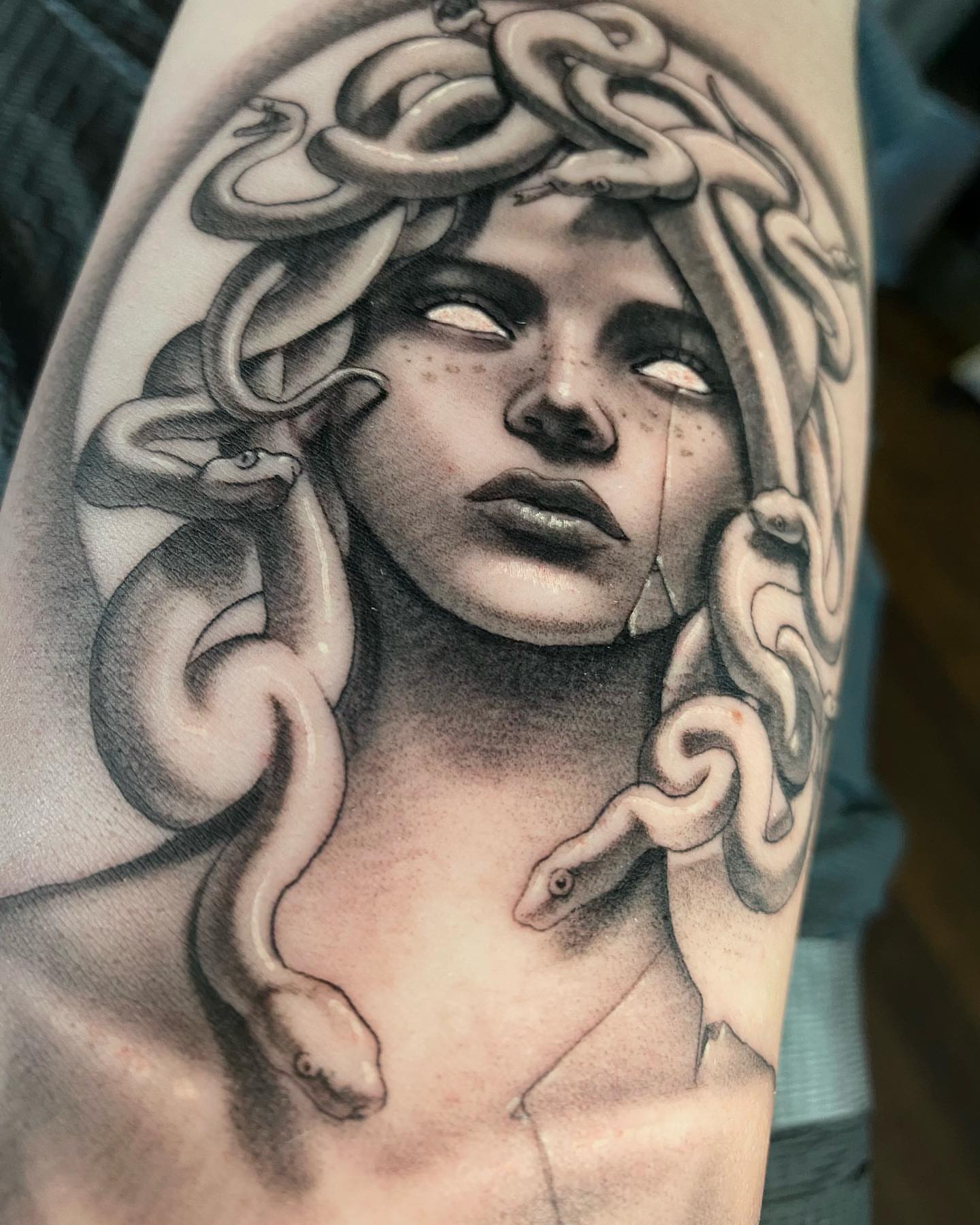 Medusa realism tattoo on the forearm by D Benzo ~ San Diego Tattoo artist ~