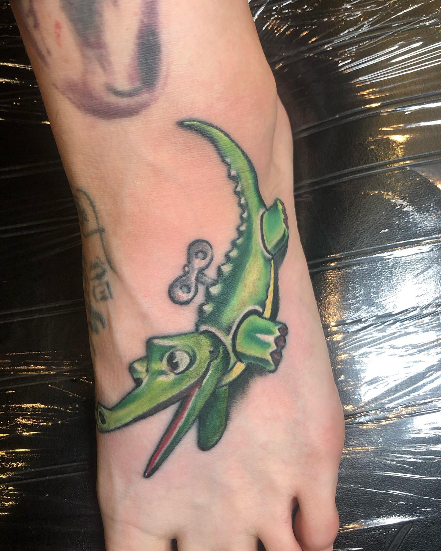 Alligator American traditional tattoo on the foot by A.W.