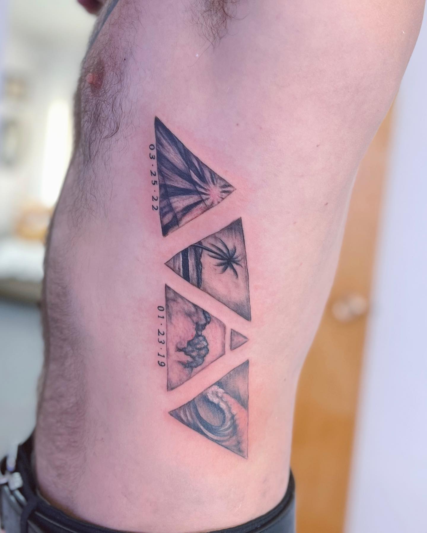 Triangular abstract design geometric tattoo on the thigh by πππ¦