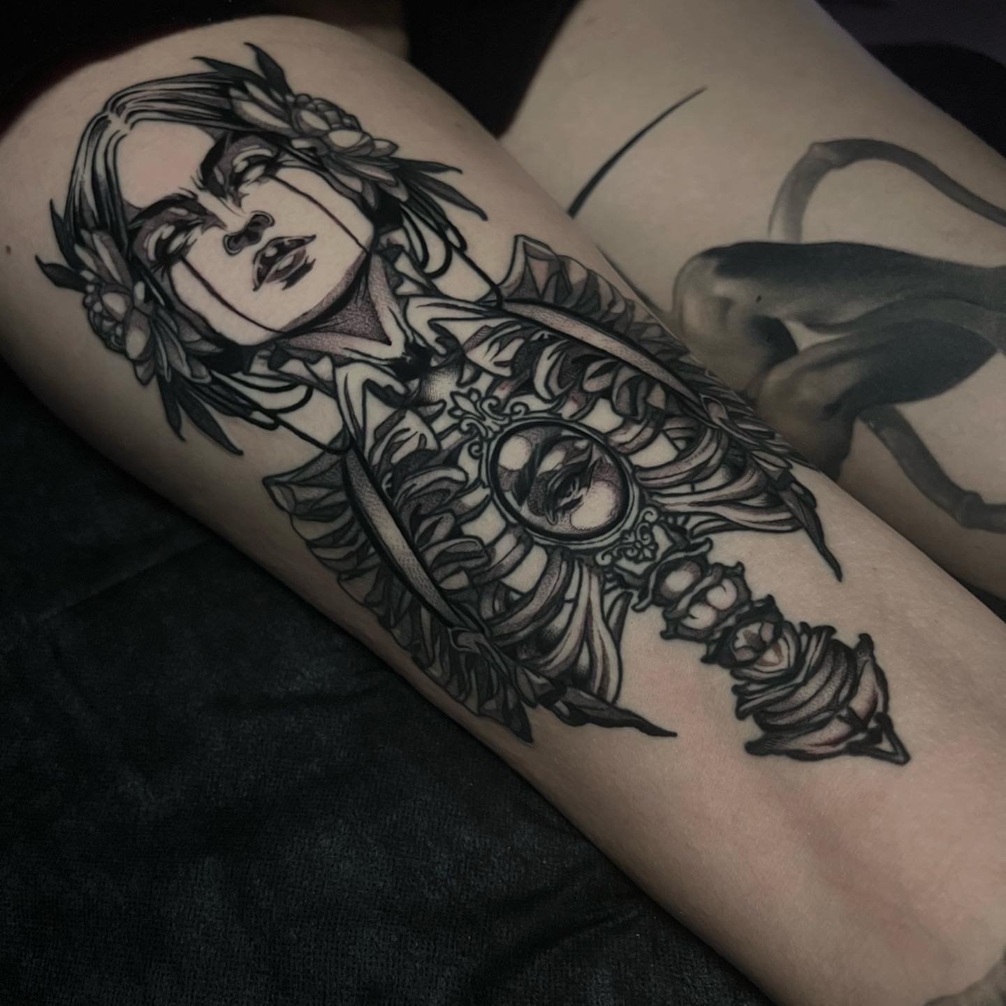 Tattoo by @trophytattoos — black_and_grey, ornamental
