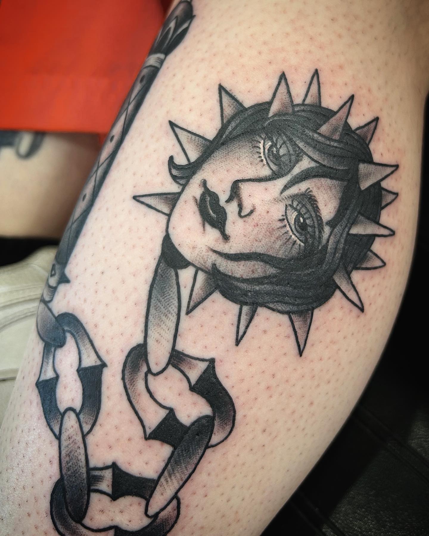 Spiked pony dotwork tattoo on the forearm by Samantha C, Bremerton, Washington