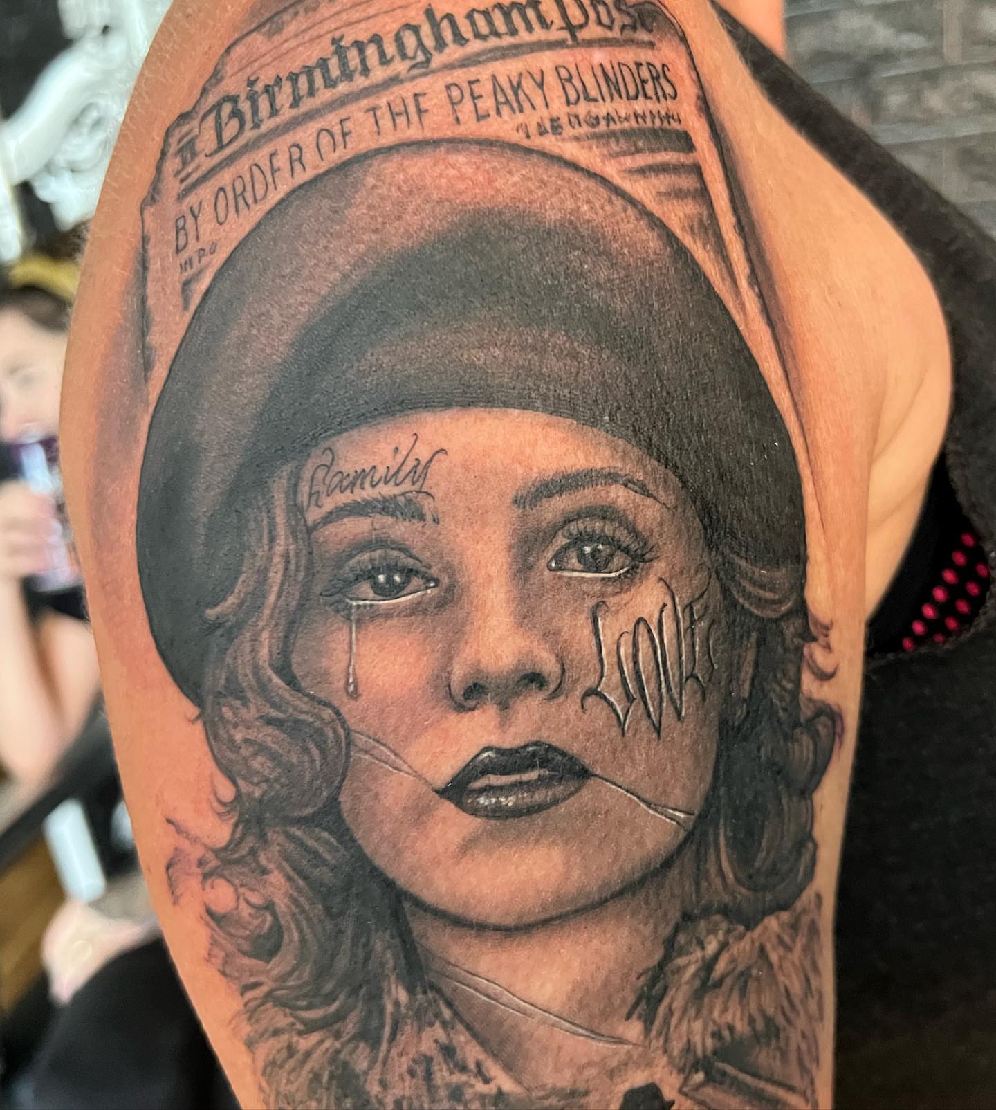 Woman with crying eyes realism tattoo on the forearm by Tucker, Maryville, Tennessee