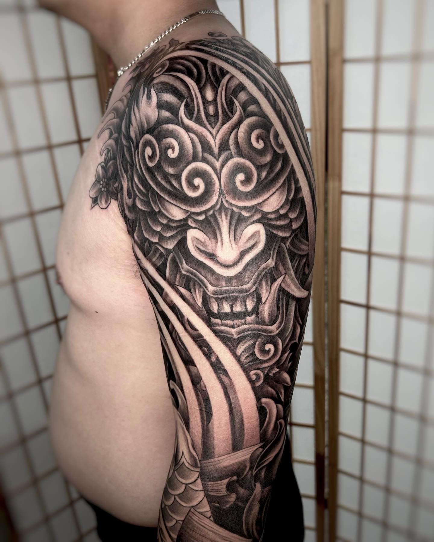 Tattoo by @tattooedbyrose — black_and_grey, japanese_irezumi