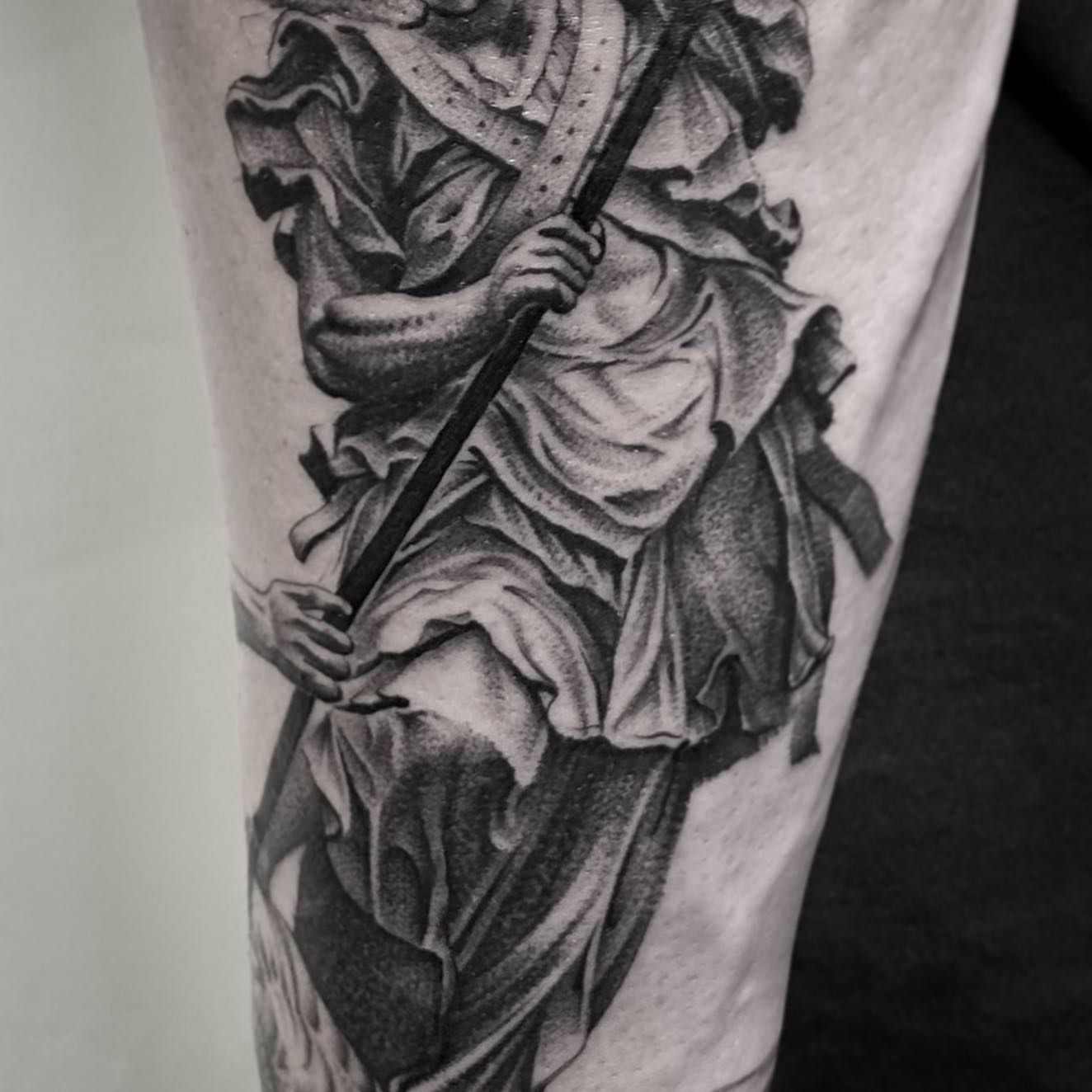 Statue realism tattoo on the forearm by Z.
