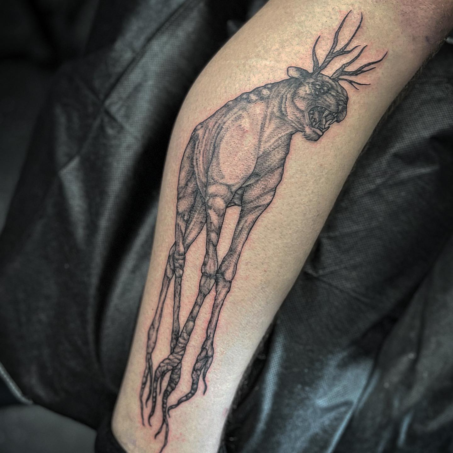 Deer realism tattoo on the forearm by Kyle Black