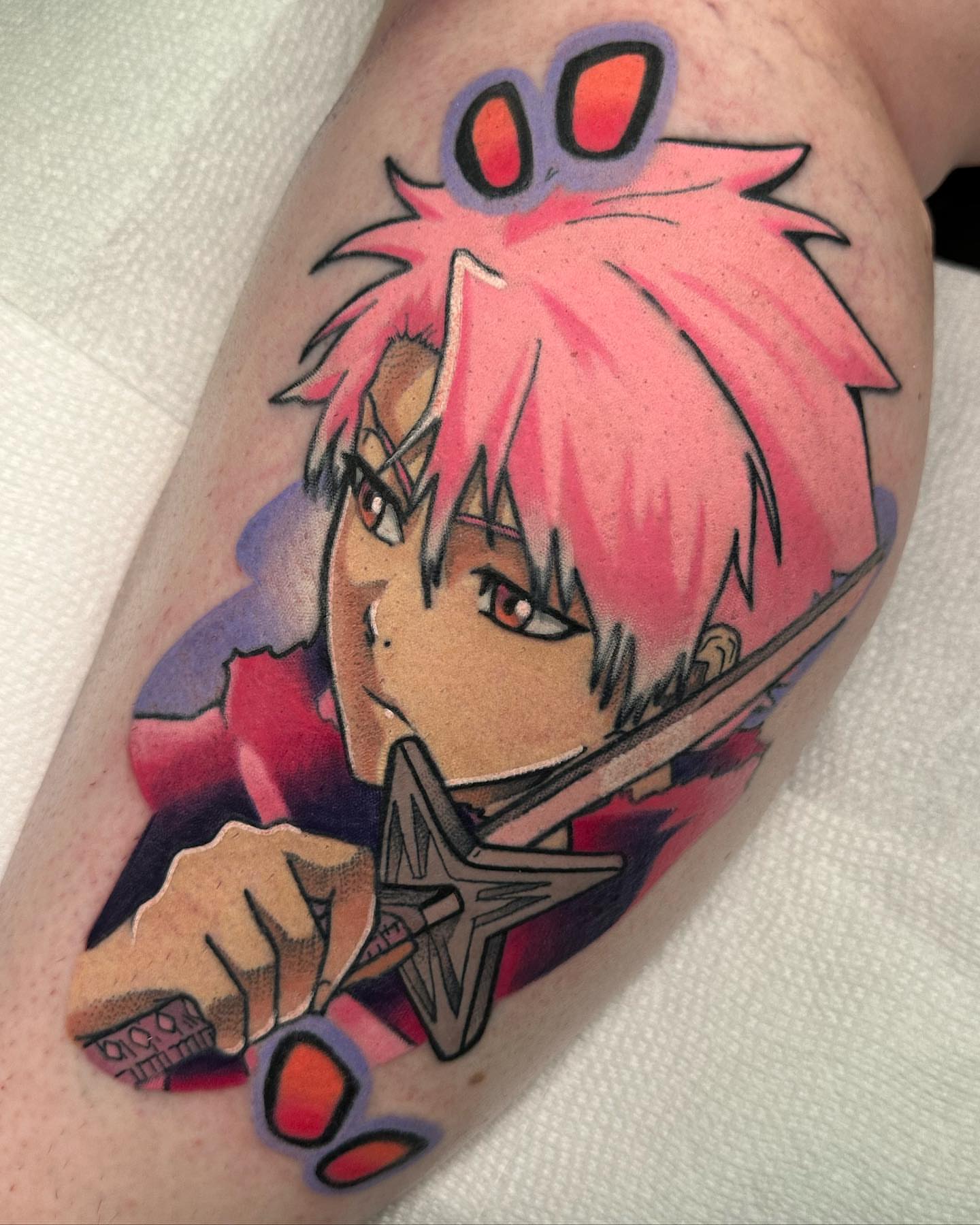 Anime character anime tattoo on the forearm by zackery simpson