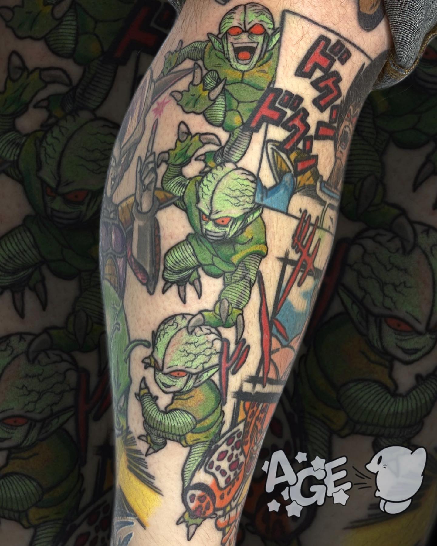 Green goblin American traditional tattoo on the forearm by Otaku and Gamer Tattooer