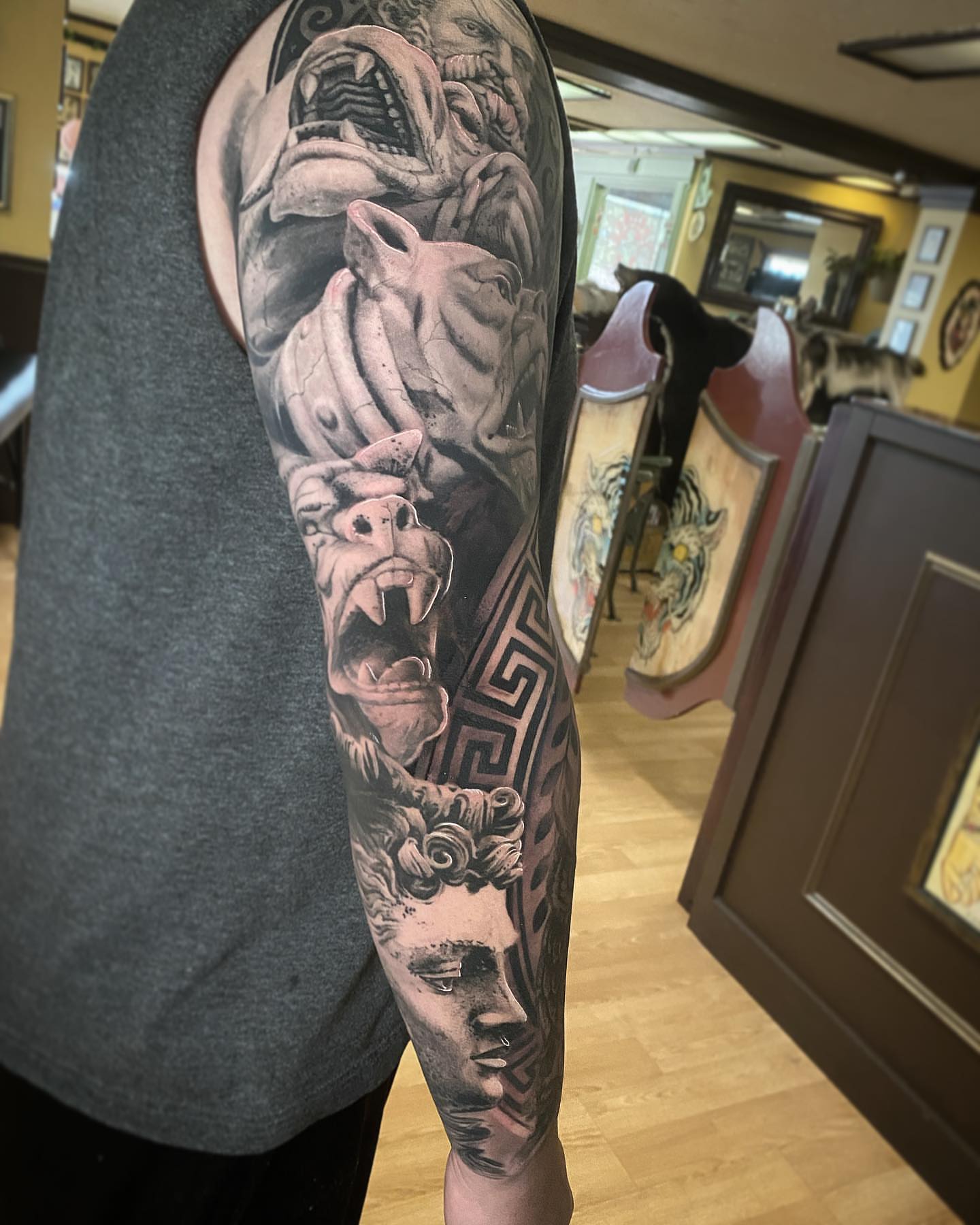 Tattoo by @aaronmckinneytattoo — black_and_grey, realism