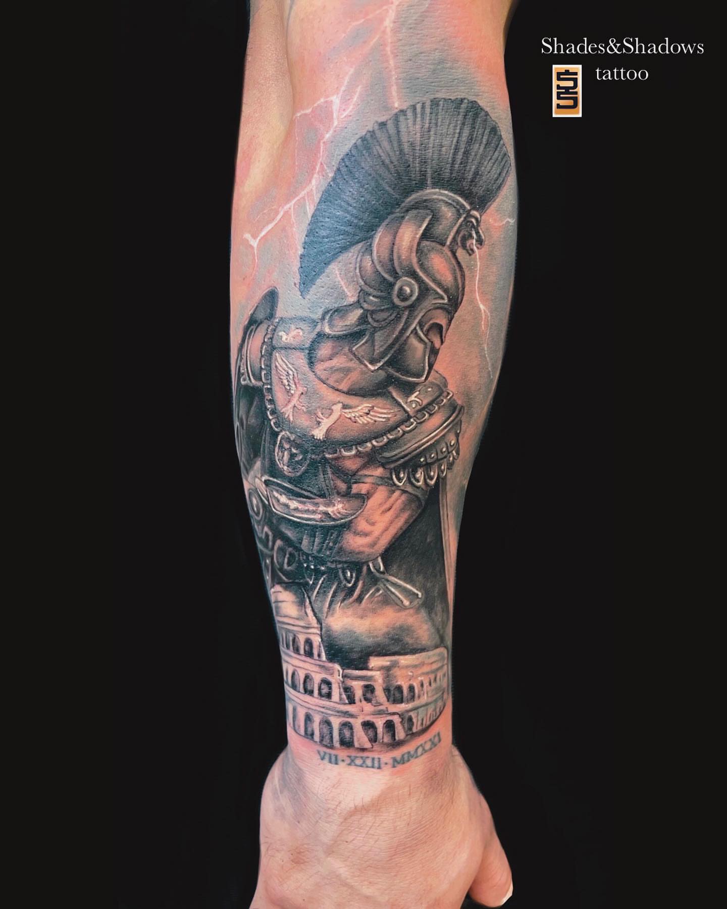 Roman warrior realism tattoo on the forearm by Austin Tattoo Artist