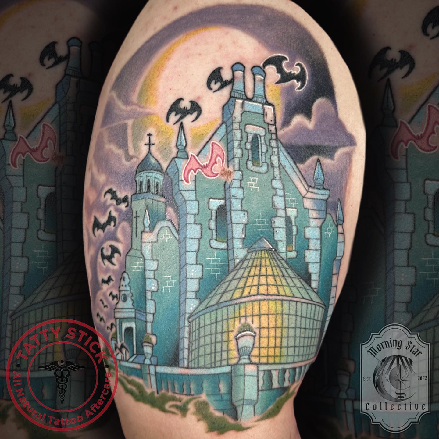 Castle realism tattoo on the forearm by B.G. Germershausen