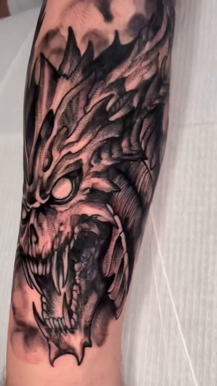 Dragon skull dark realism tattoo by ⚔ Dylan Smith ⚔, Richmond, Virginia