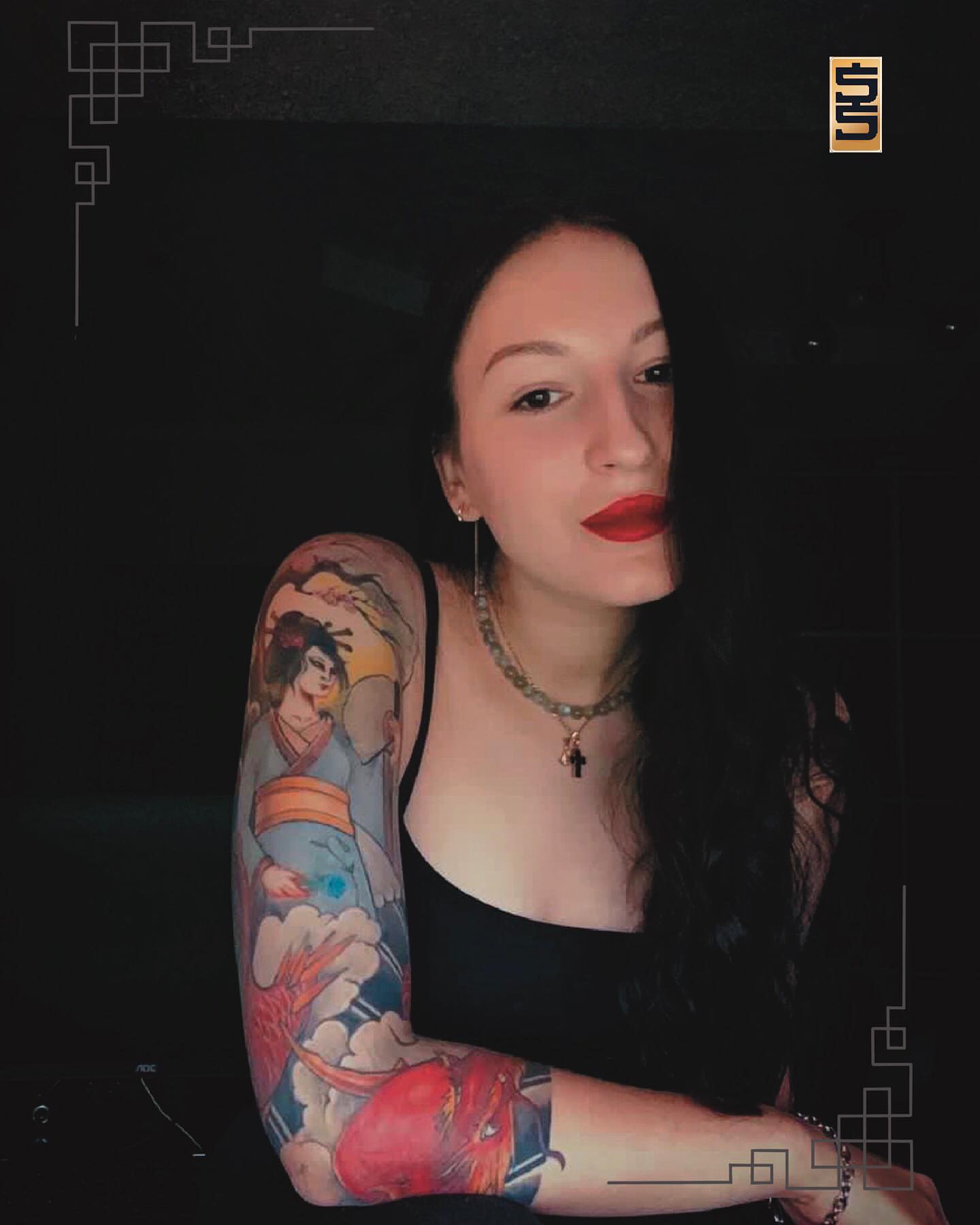 Geisha and phoenix japanese irezumi tattoo on the upper arm by Austin Tattoo Artist