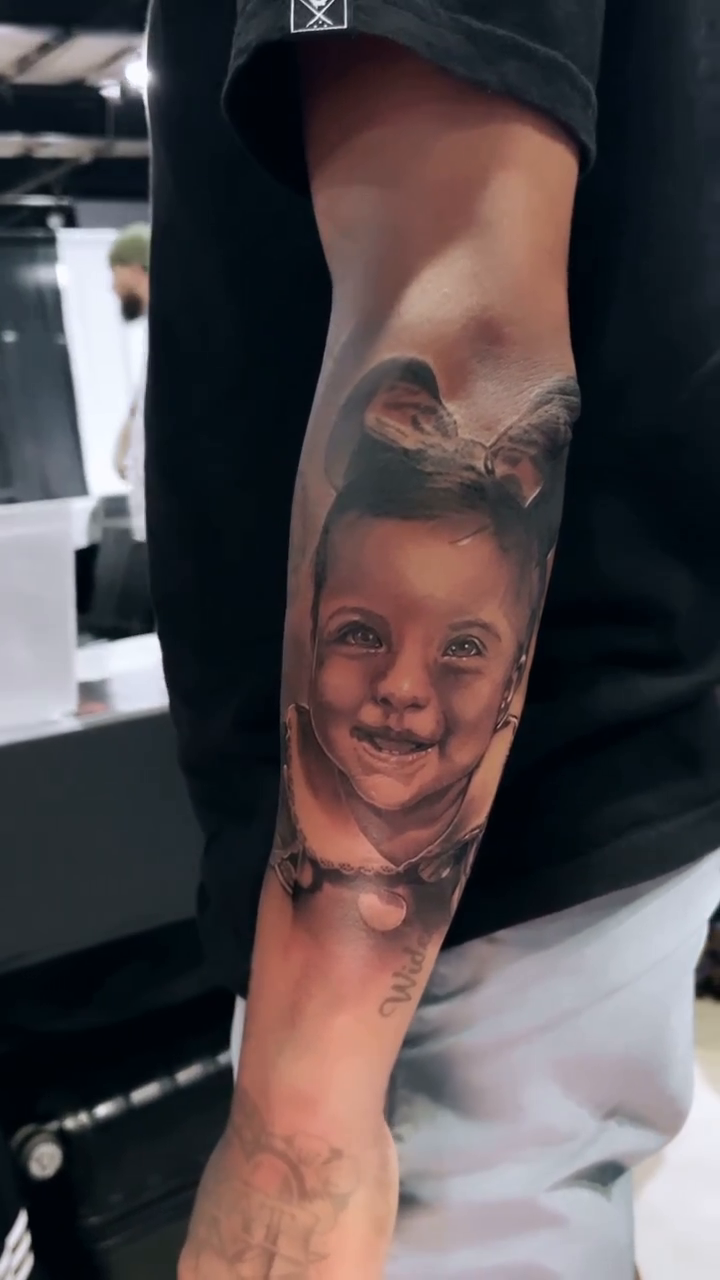 Baby portrait realism tattoo by @young_sely