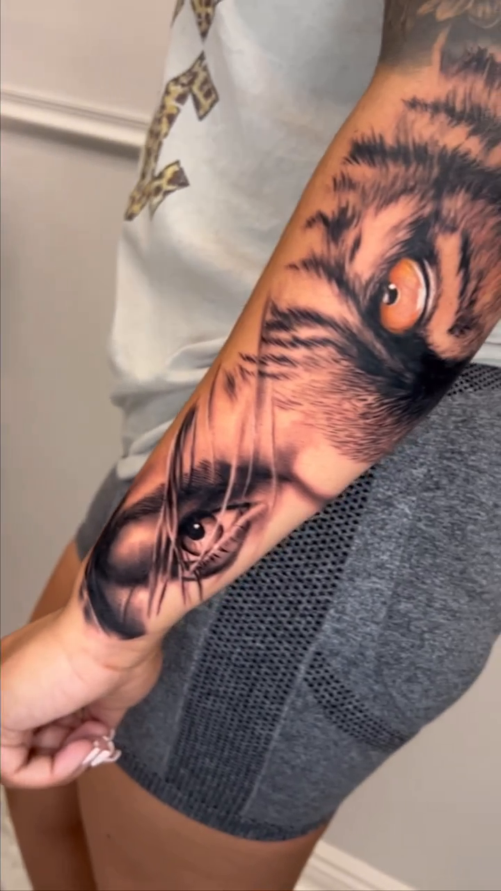 Tiger face realism tattoo by Sloe Rivera