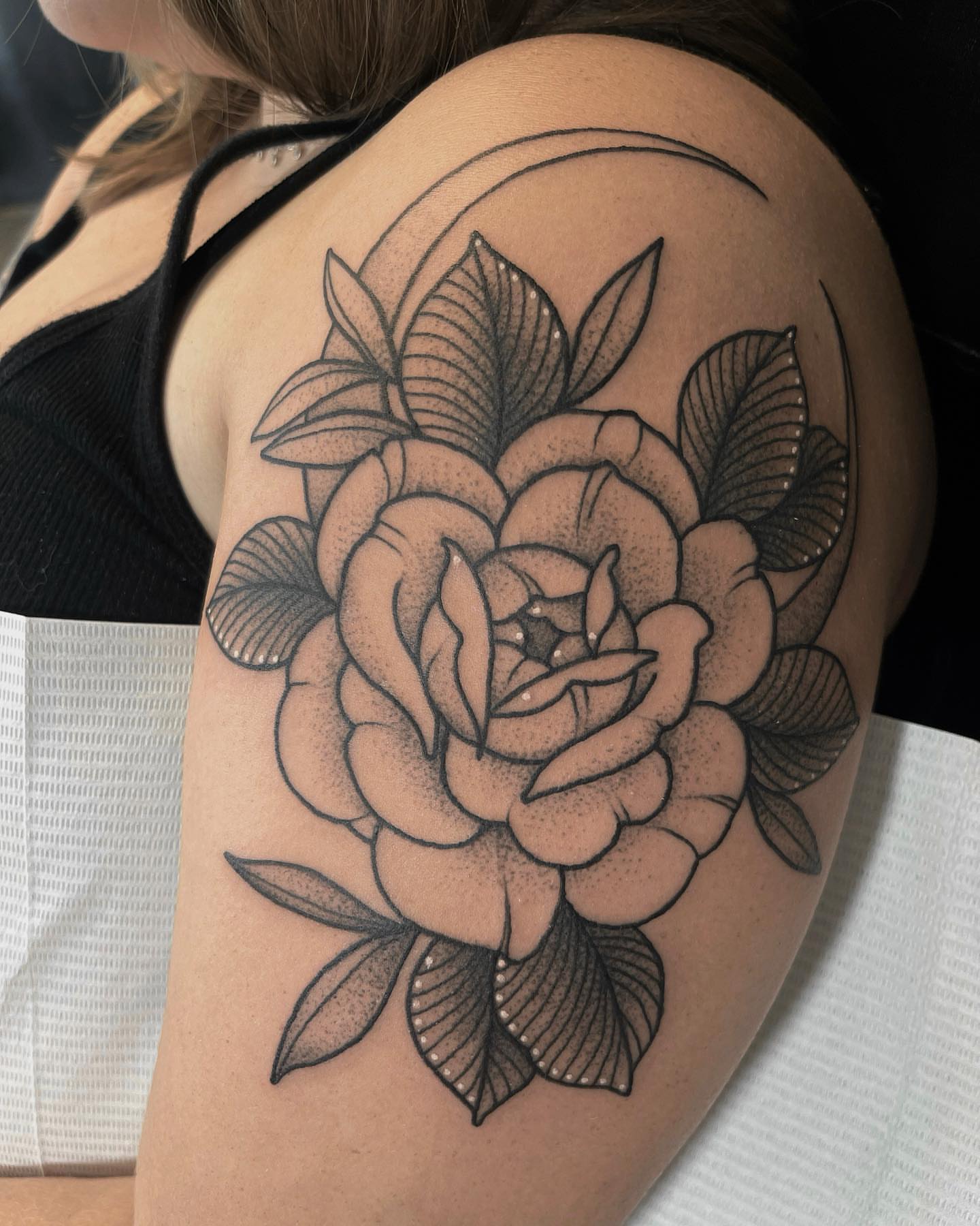 Rose dotwork tattoo on the shoulder by 𝐀𝐘𝐀𝐍𝐀𝐇